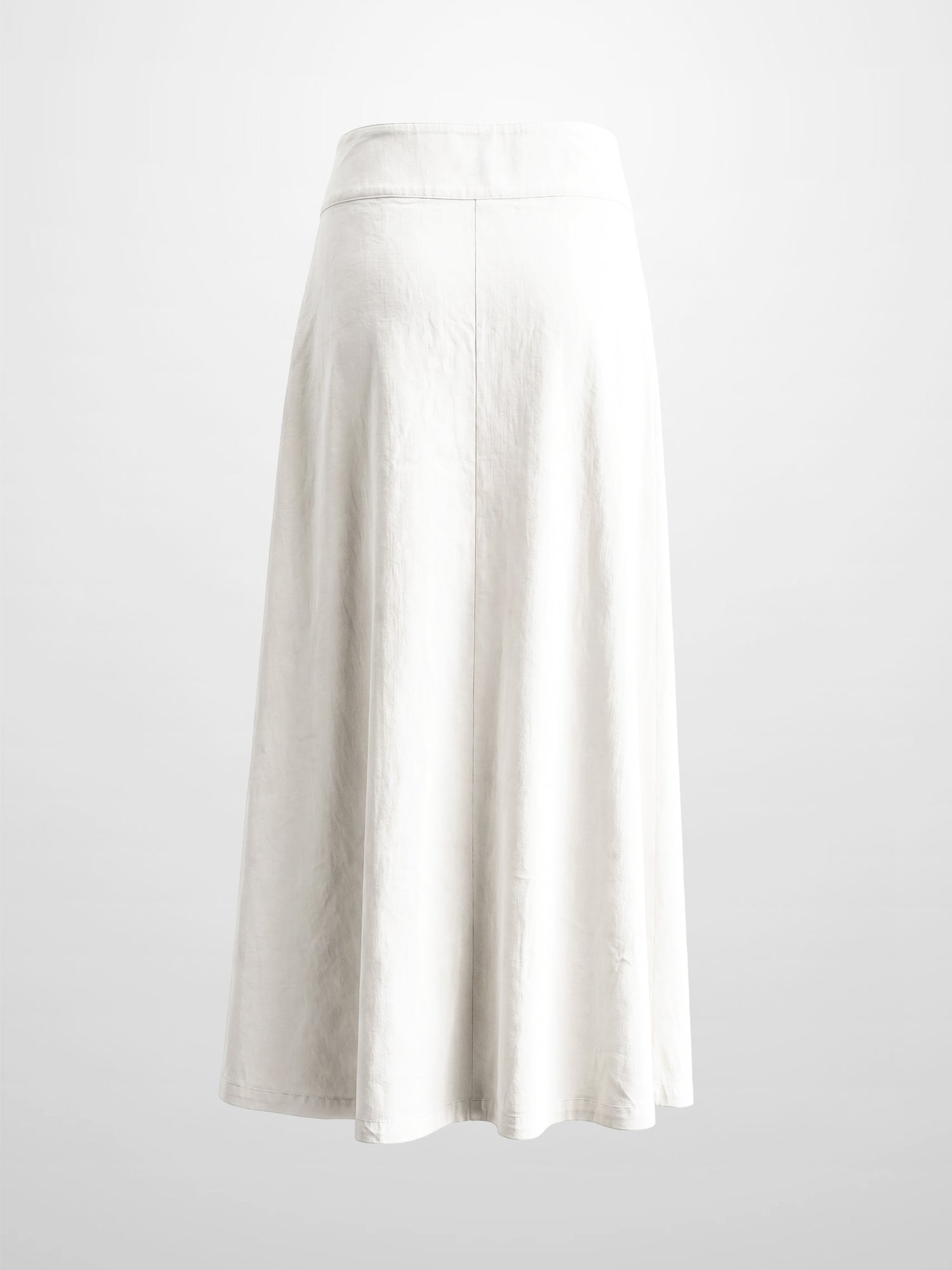 Inverted Yoke Pleat Denim Skirt-White