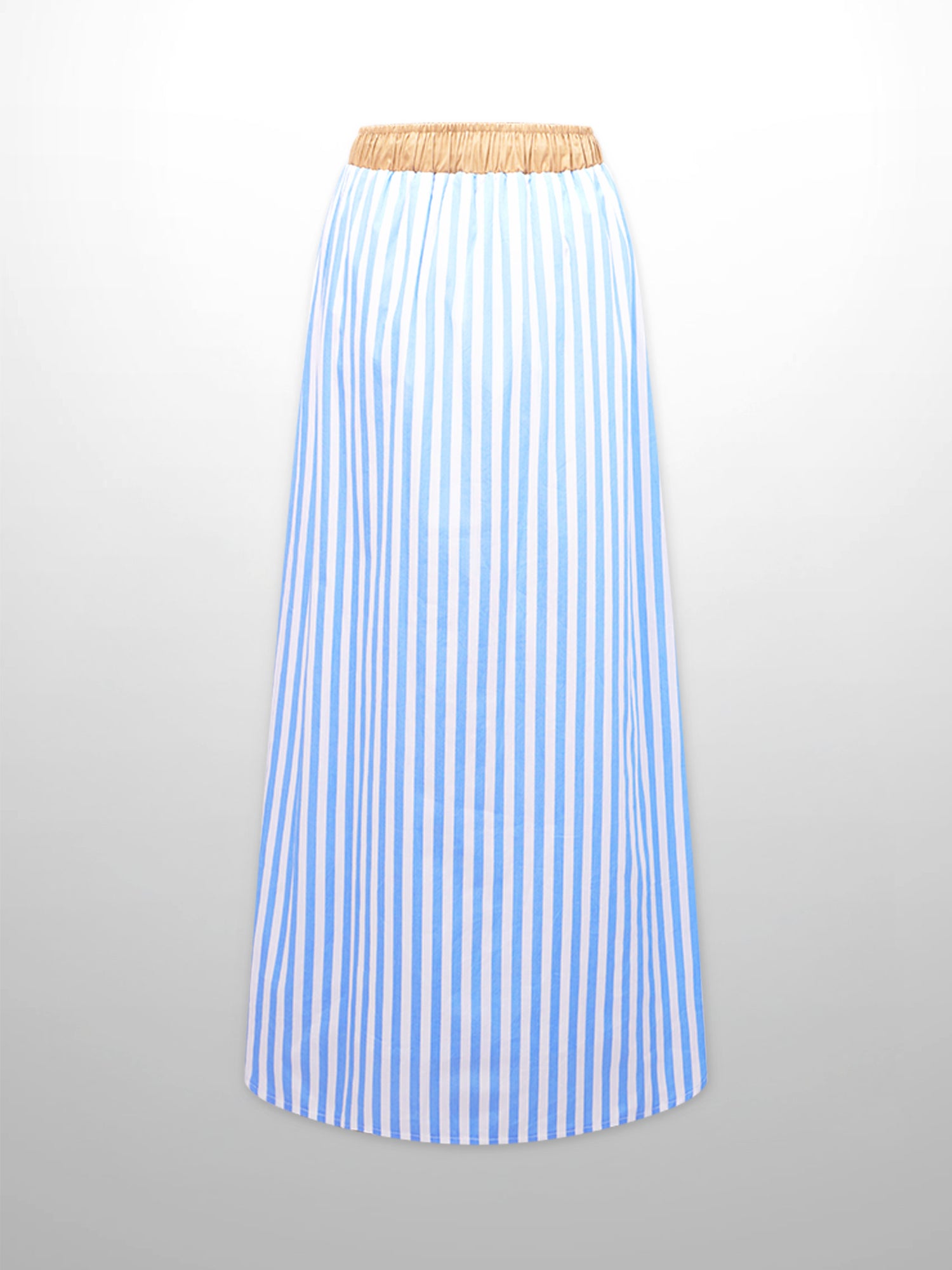 Drawstring Striped Cotton Skirt-Light Blue