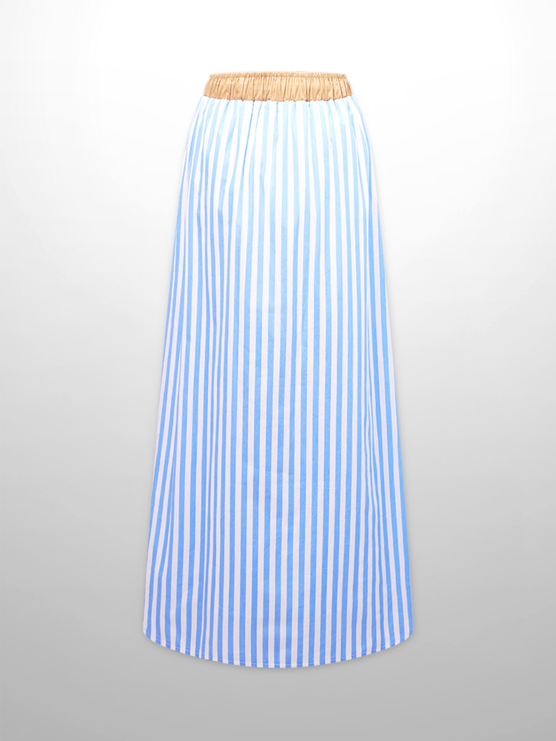 Drawstring Striped Cotton Skirt-Light Blue