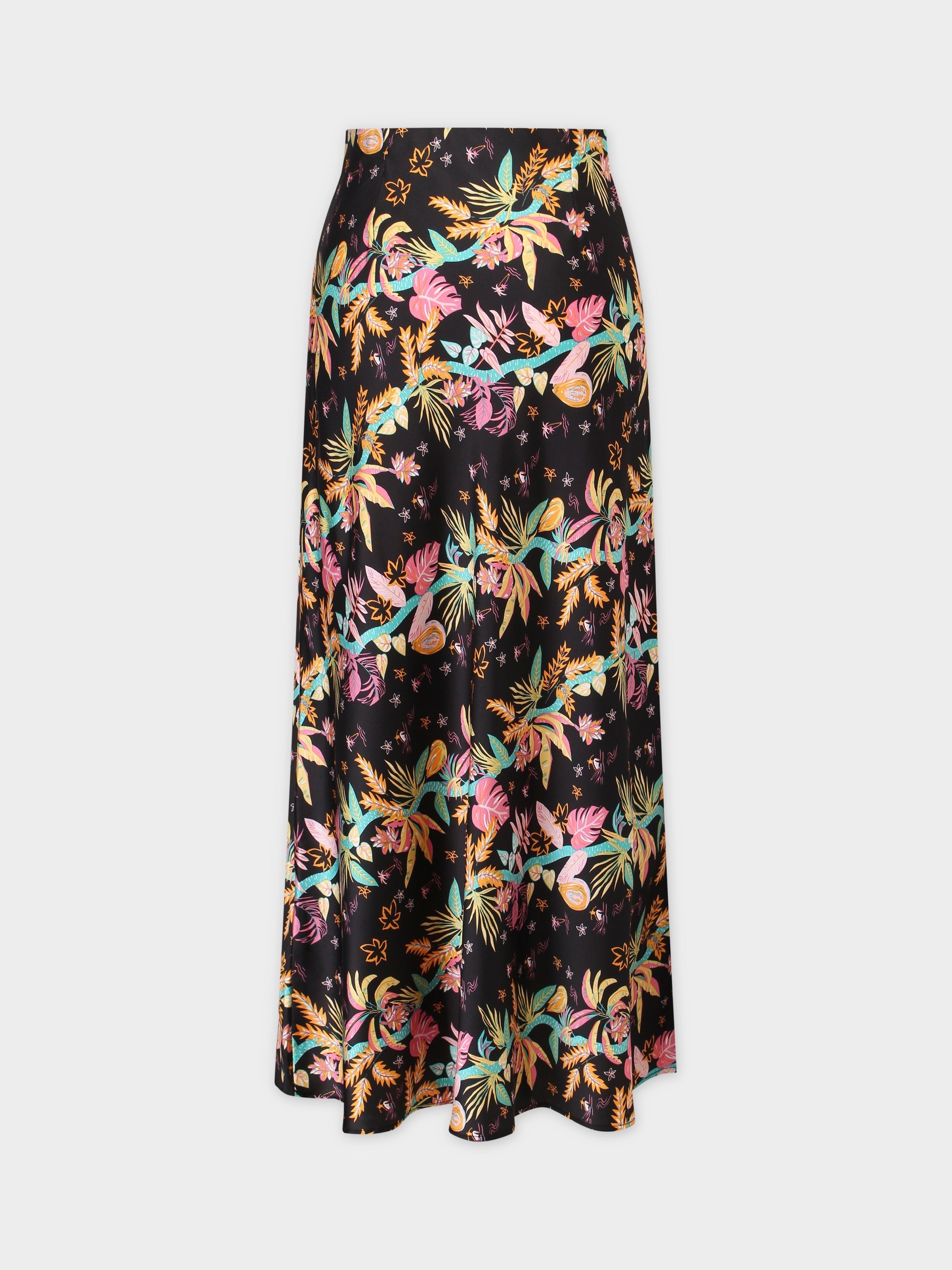 Printed Satin Slip Skirt-Hawaiian Floral