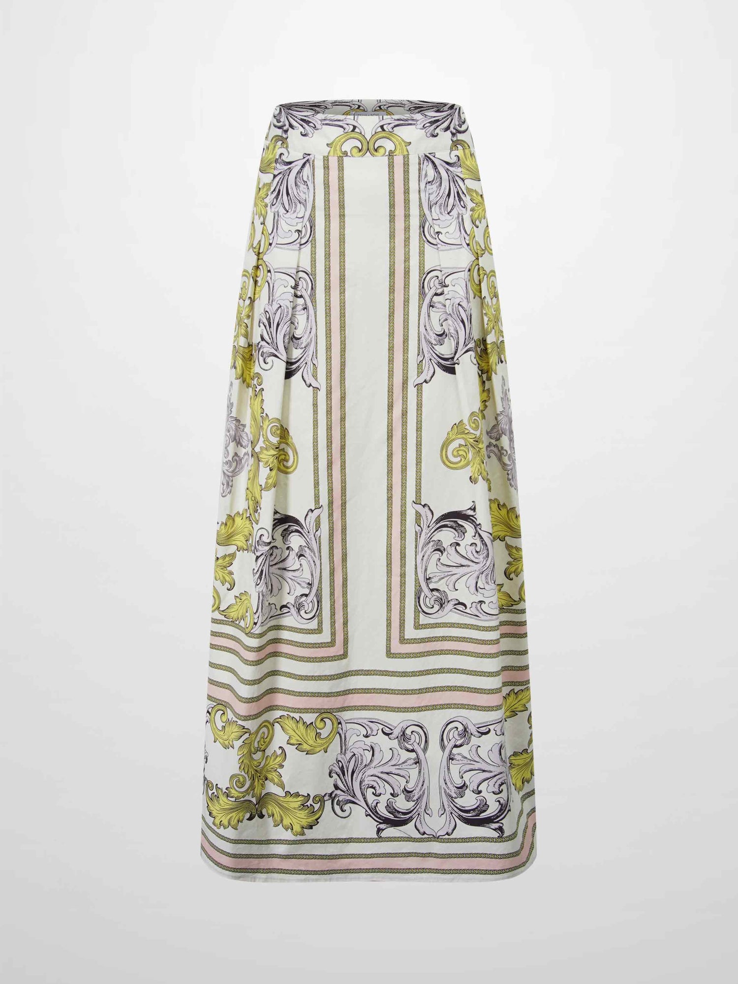 Printed Cotton Pleat Skirt-Yellow/Lavender