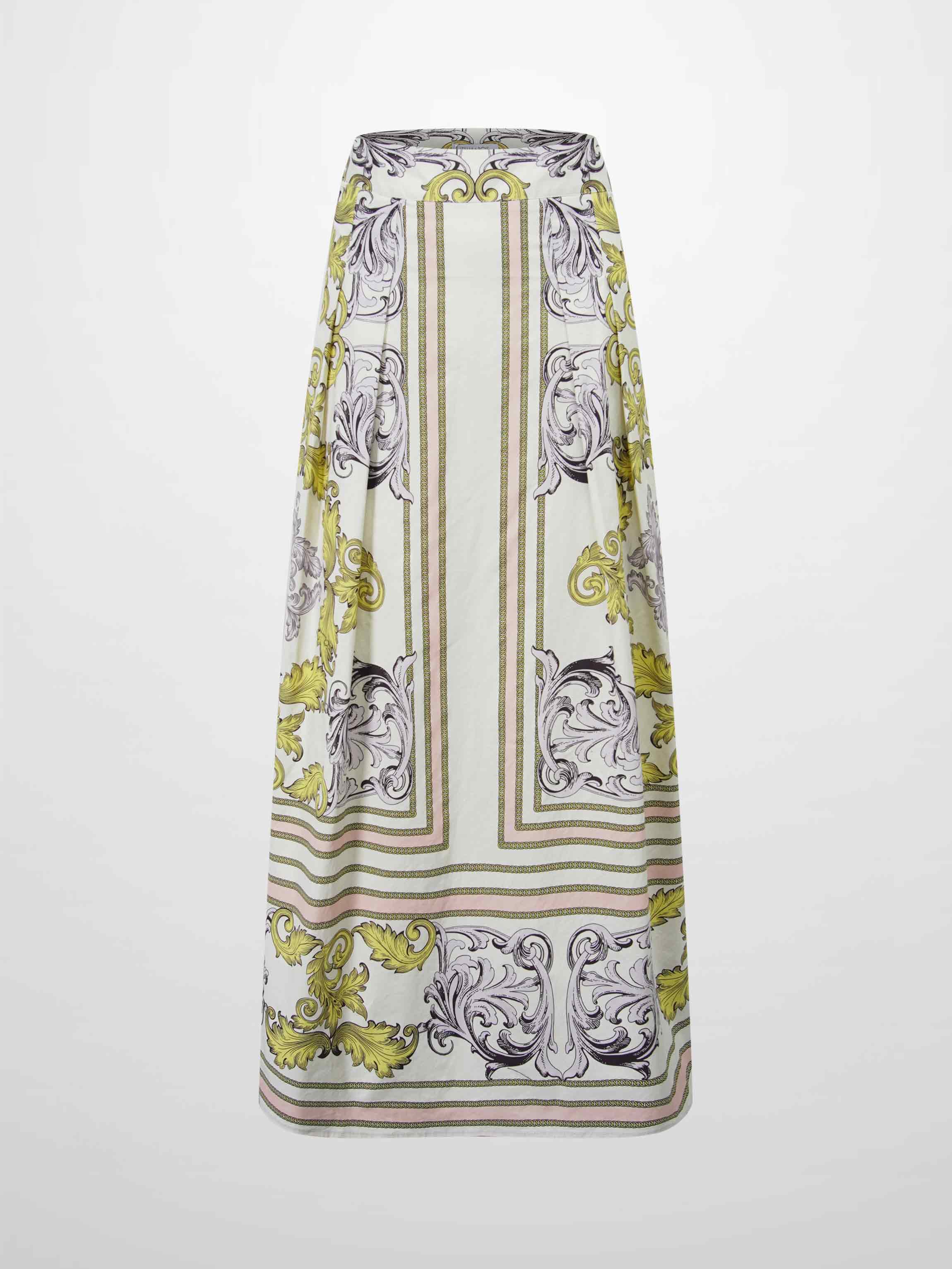 Printed Cotton Pleat Skirt-Yellow/Lavender