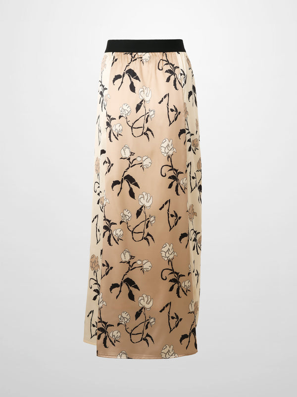Side Shirred Skirt-Tan Floral