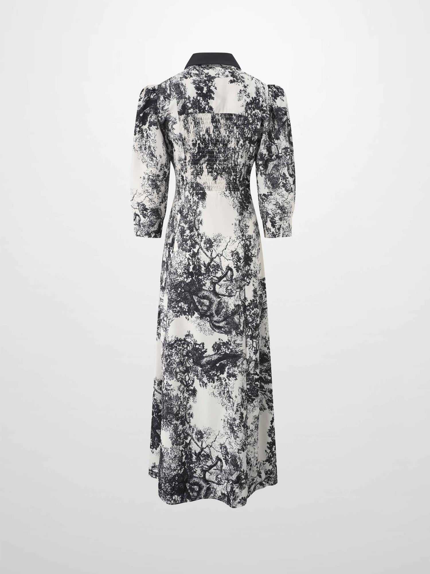 Collared Ruched Back Shirtdress-Navy Toille