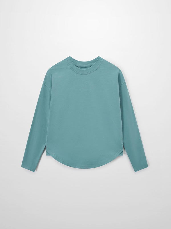 Oversized Rounded Hem T-Shirt-Teal