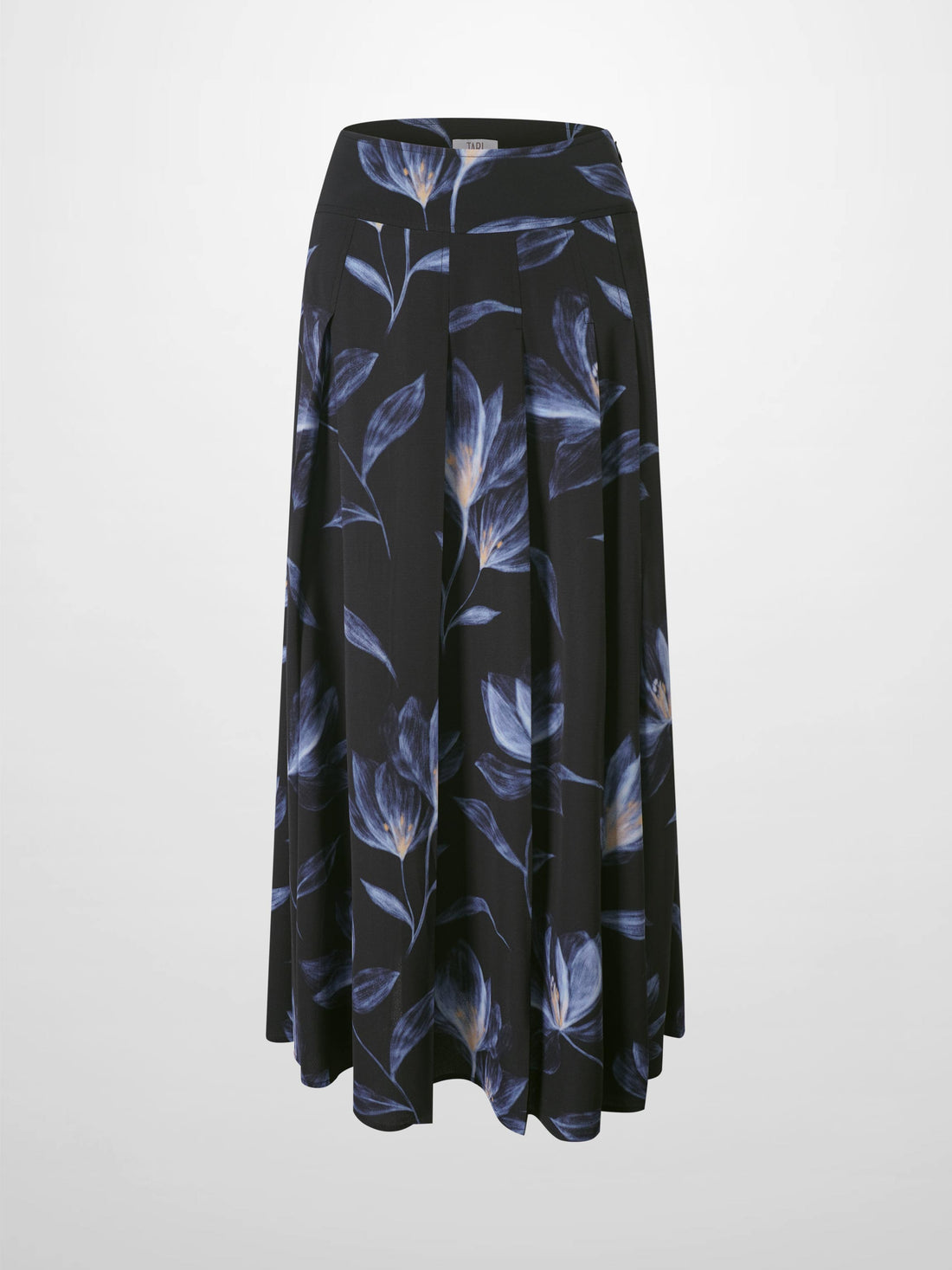 Yoke Pleated Printed Skirt-Blue Floral