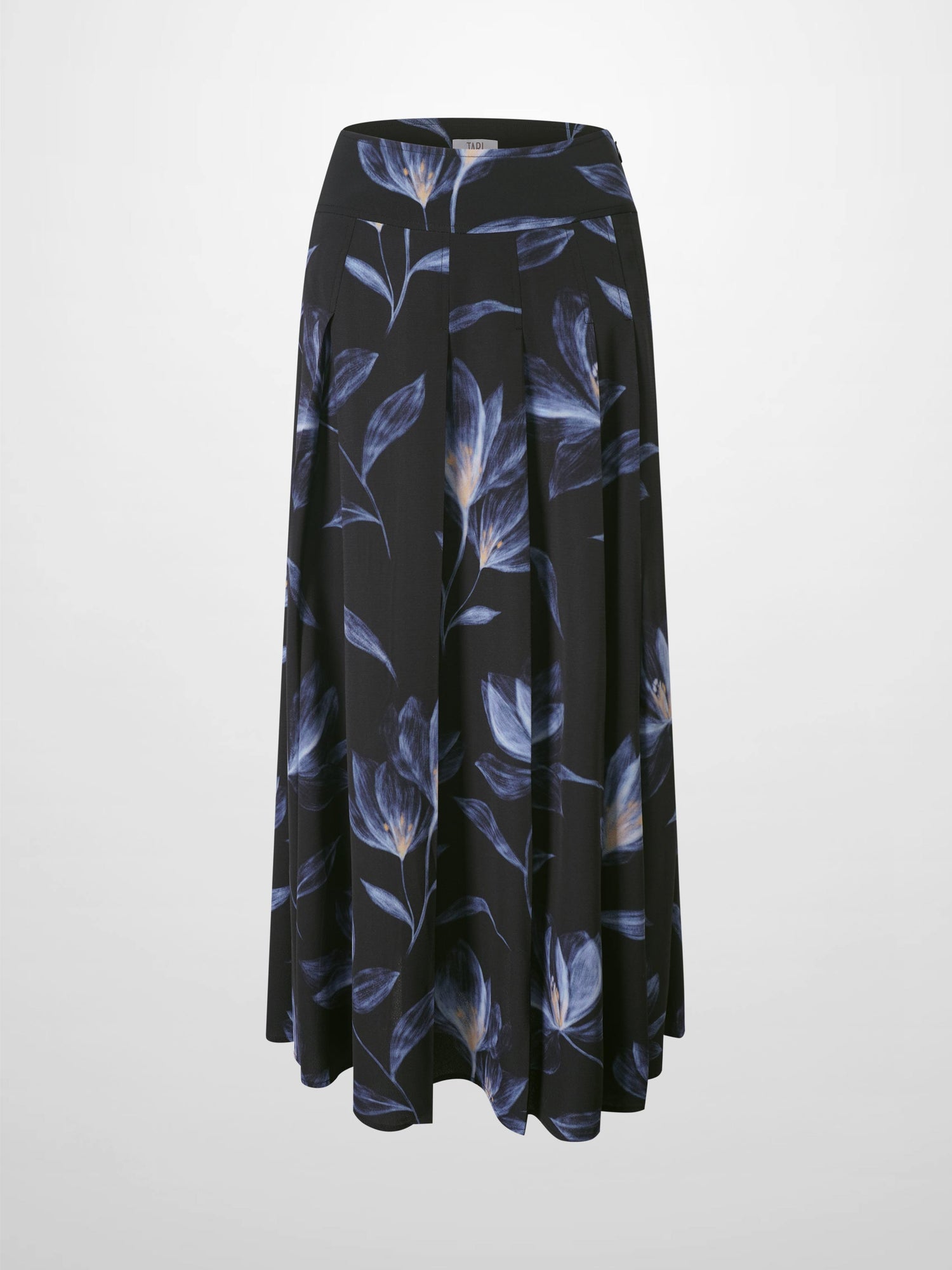 Yoke Pleated Printed Skirt-Blue Floral