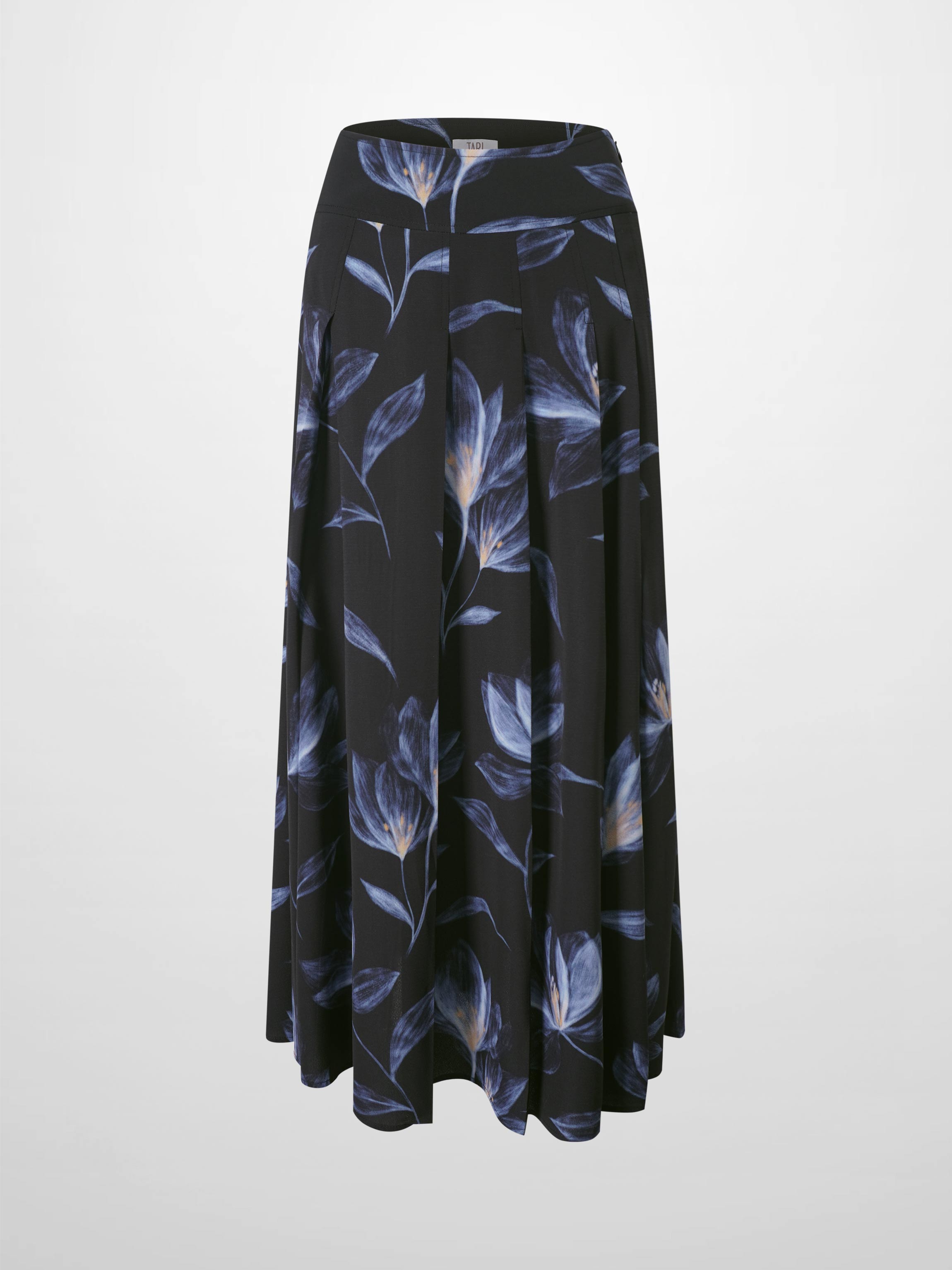 Yoke Pleated Printed Skirt-Blue Floral