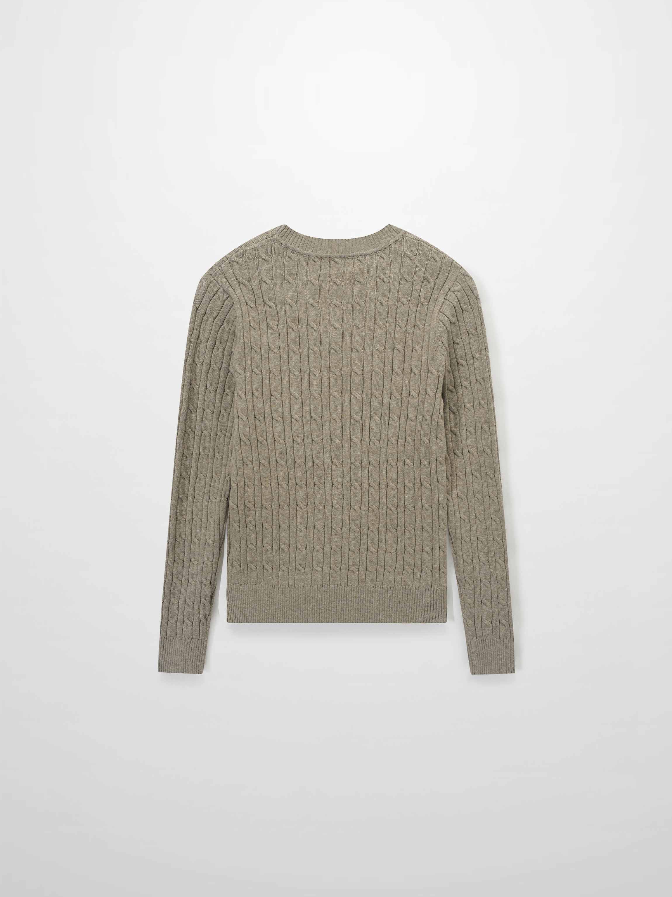 Crew Neck Cable Sweater-Mocha Mousse