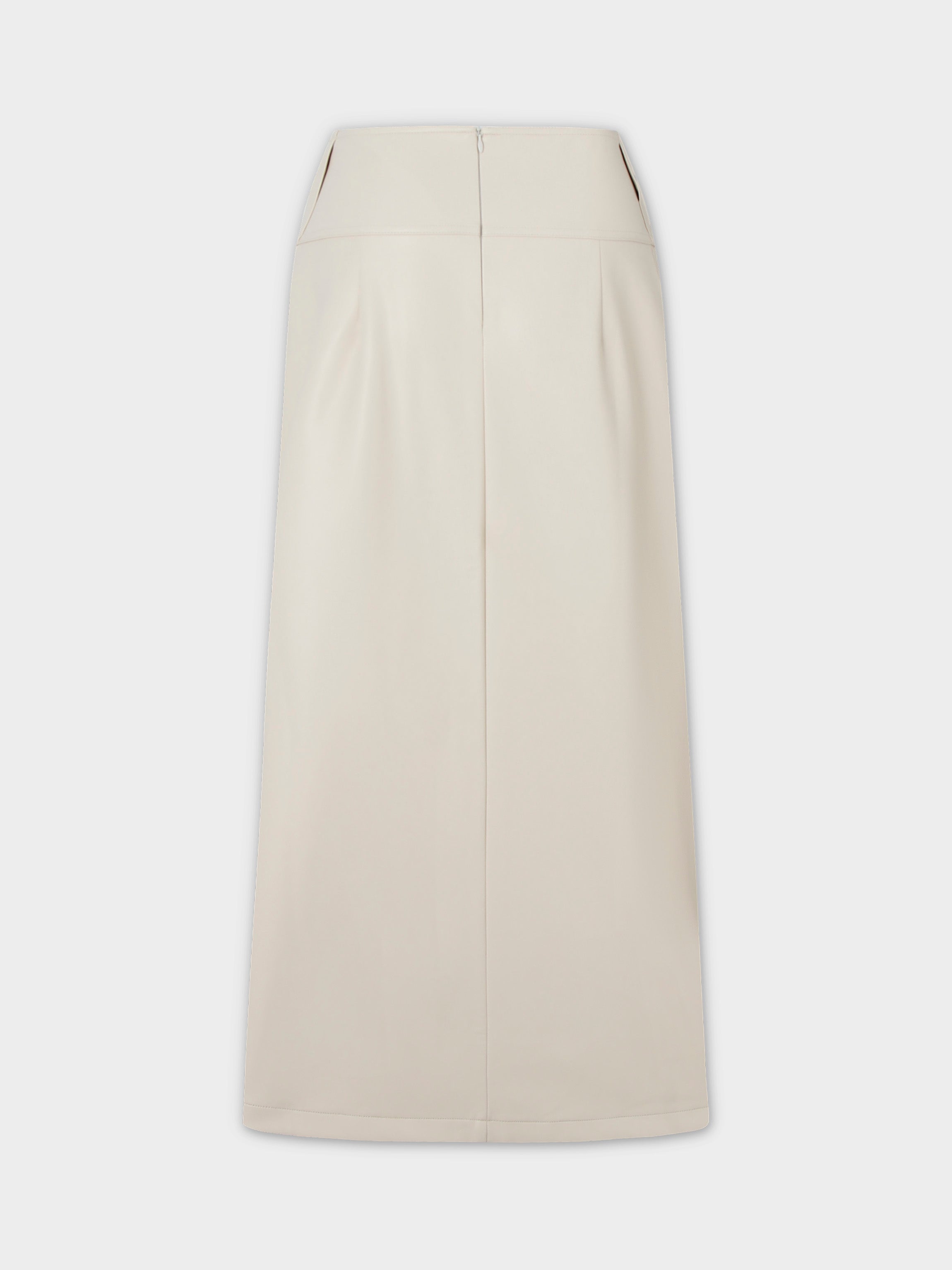 Leather Inverted Pleat Skirt-Ivory