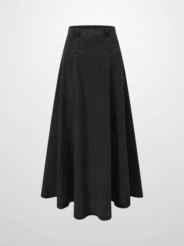 Denim Yoke Circle Skirt-Black