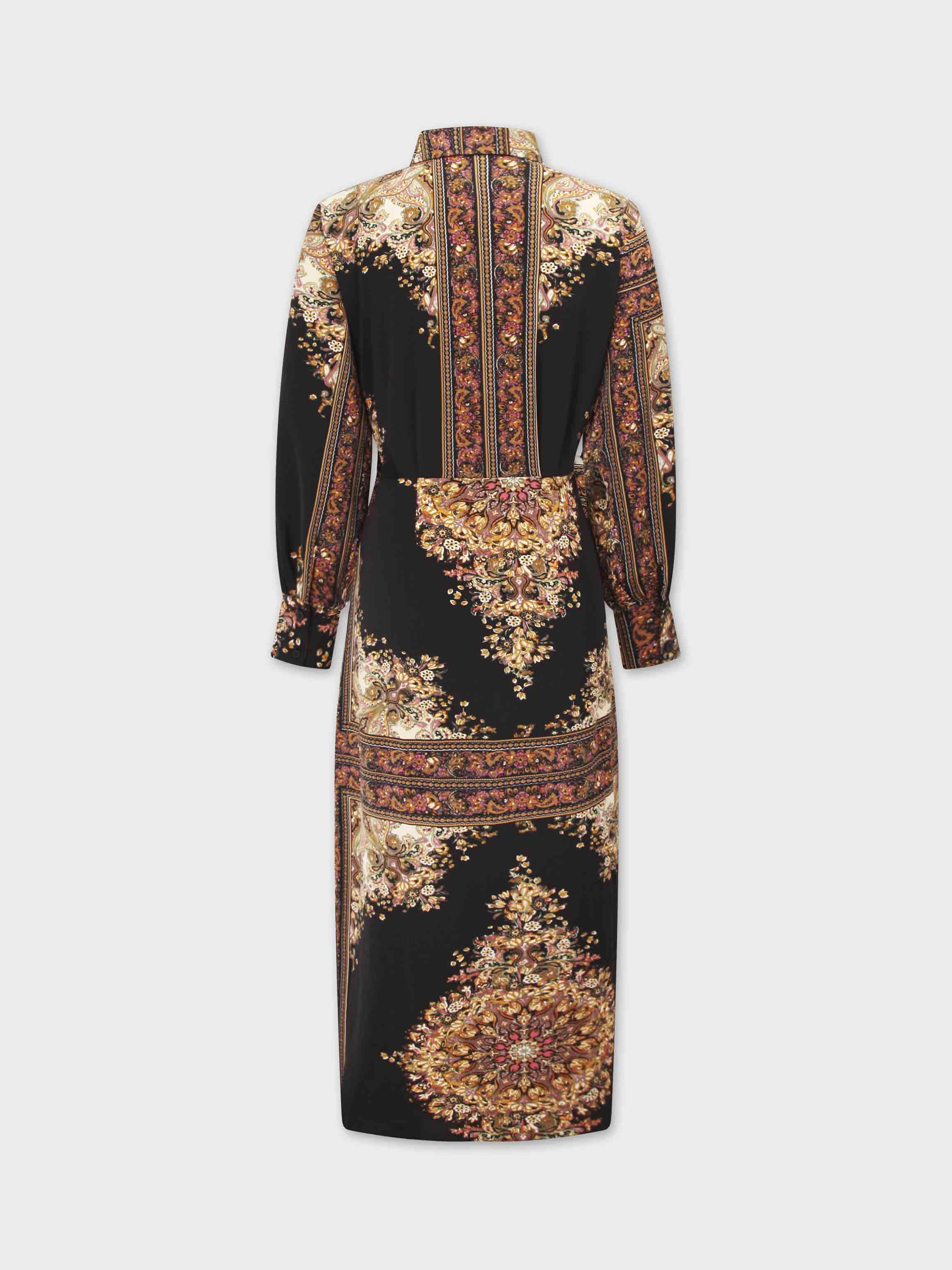 Wrap Shirtdress-Gold Paisley