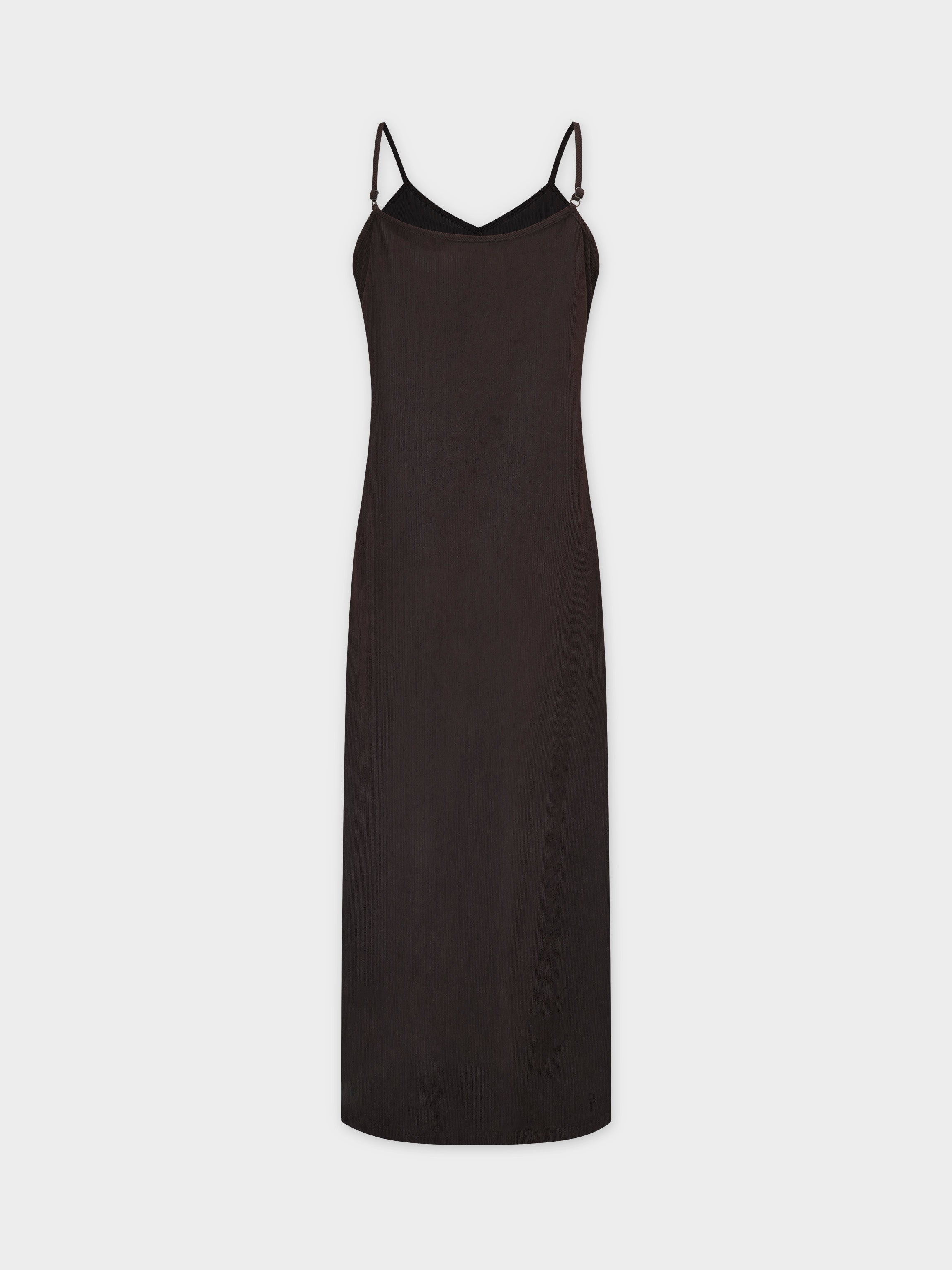 Corduroy Slip Dress-Brown