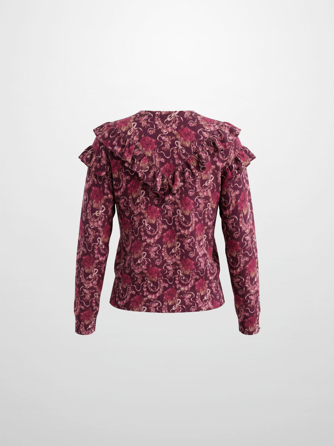 Double Ruffle Sweater - Burgundy Floral