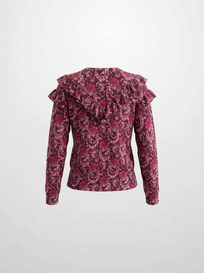 Double Ruffle Sweater - Burgundy Floral