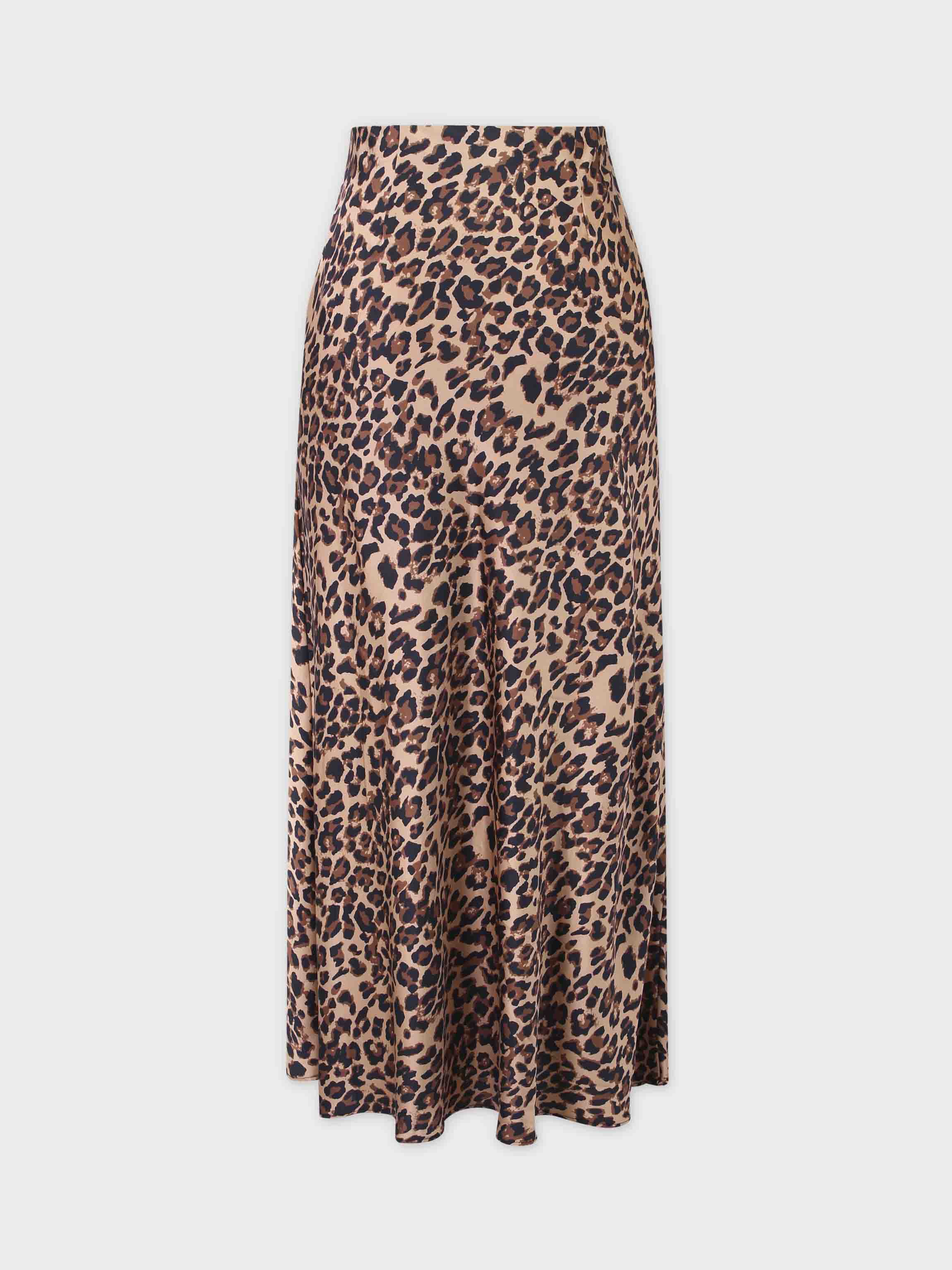 Printed Satin Slip Skirt Brown Leopard Fame on Central