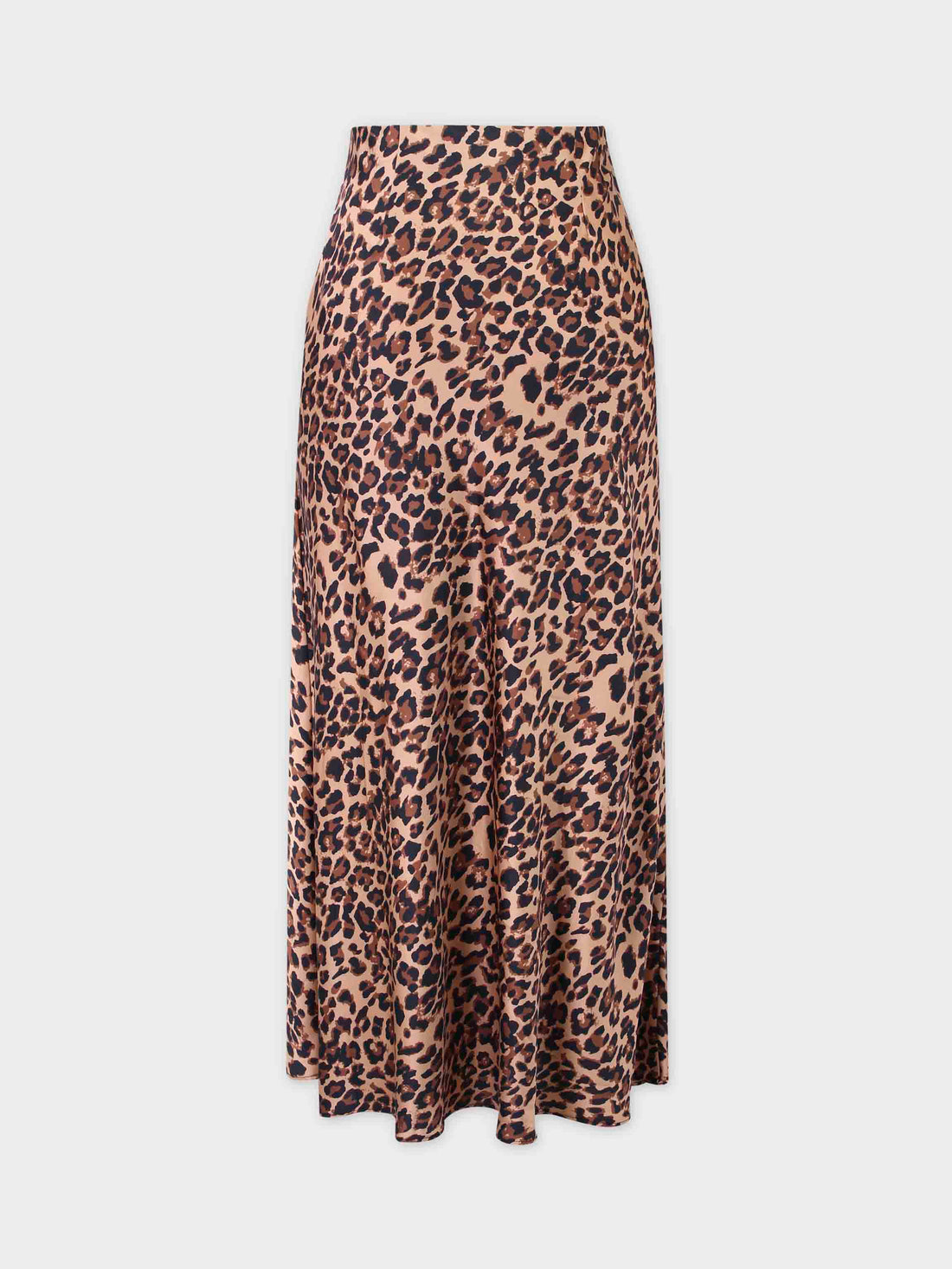 Printed Satin Slip Skirt-Brown Leopard