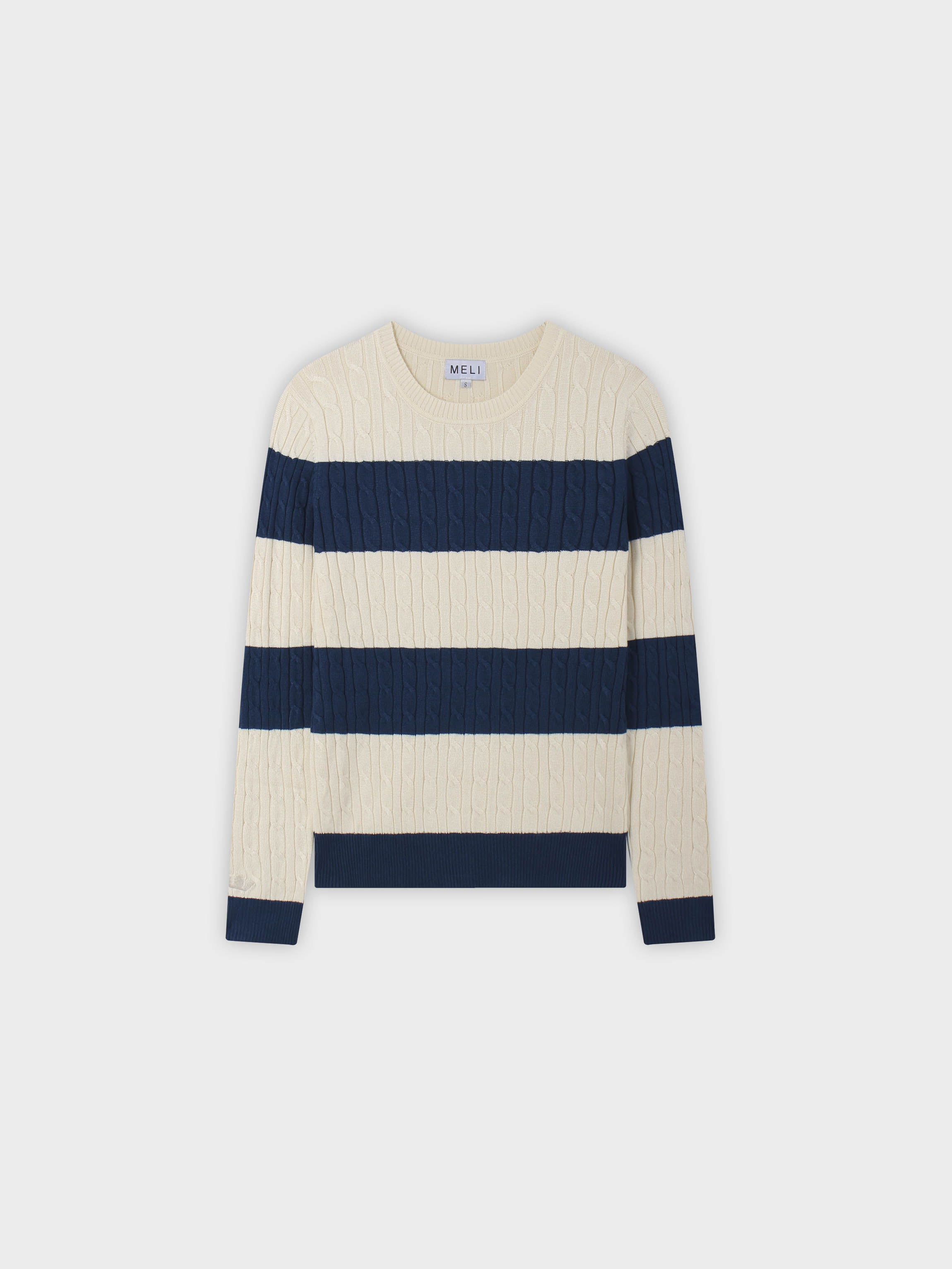 Striped Cable Sweater-Blue/Cream