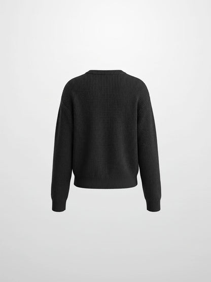 Embroidered Bow Sweater - Black/White