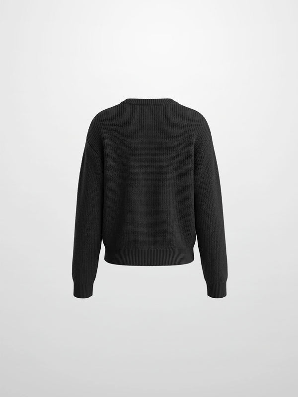 Embroidered Bow Sweater - Black/White