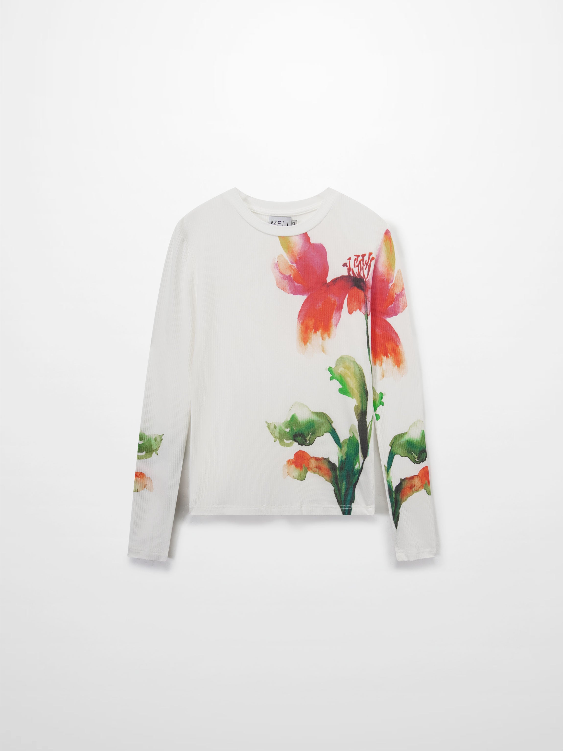 Printed Ribbed T-Shirts-White Flower Pop