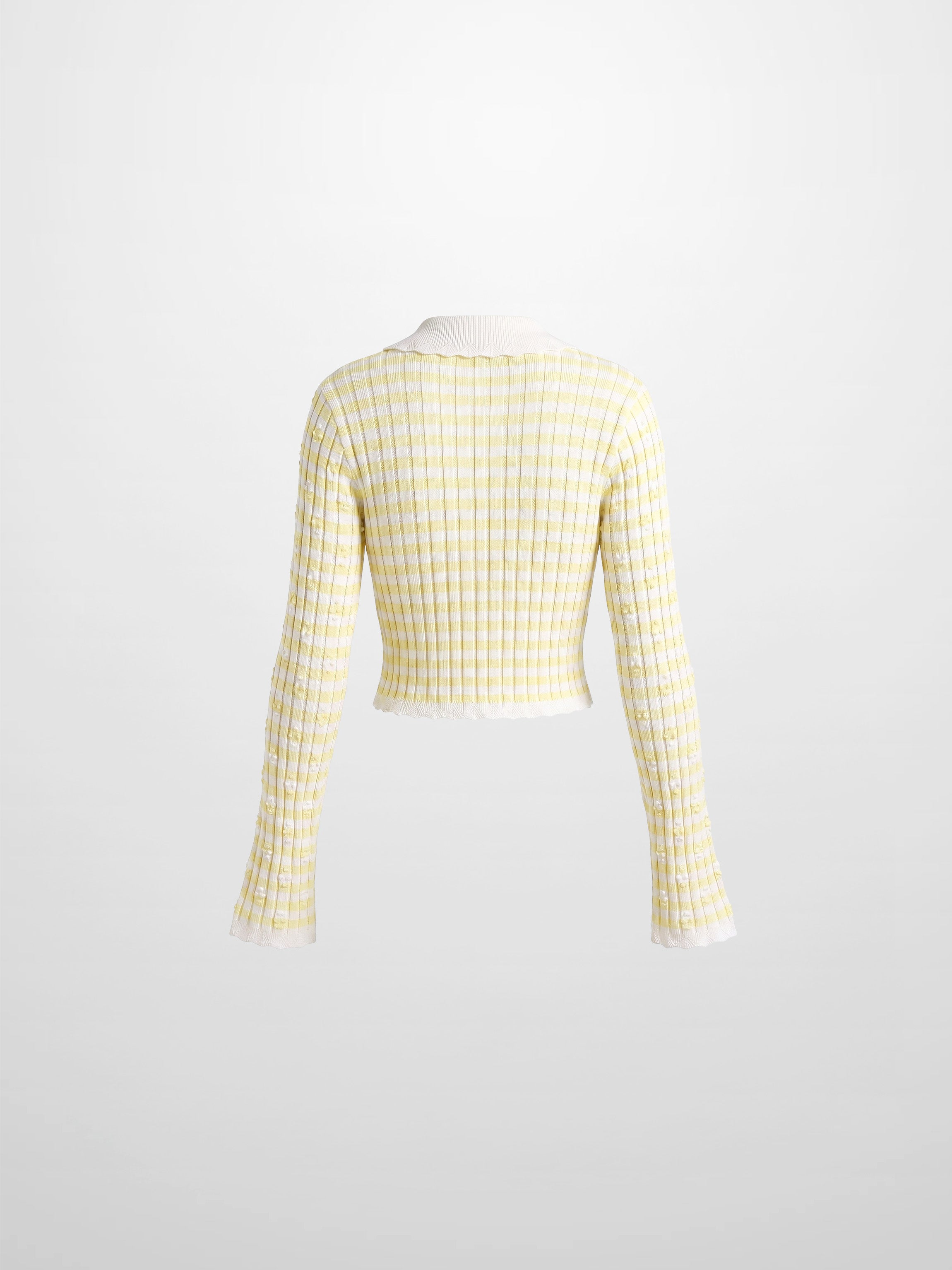 Striped Scalloped Edge Cardigan-Yellow/White