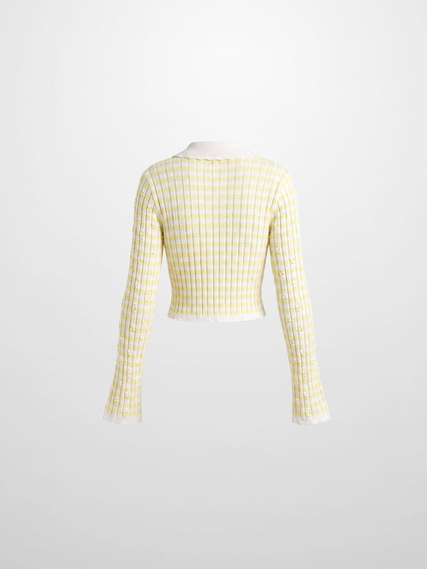 Striped Scalloped Edge Cardigan-Yellow/White