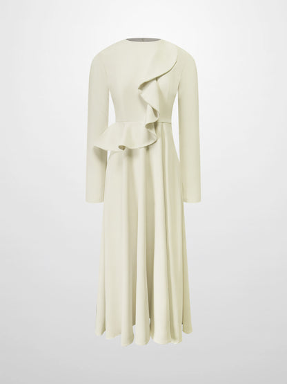 Waist Ruffle Dress-Cream