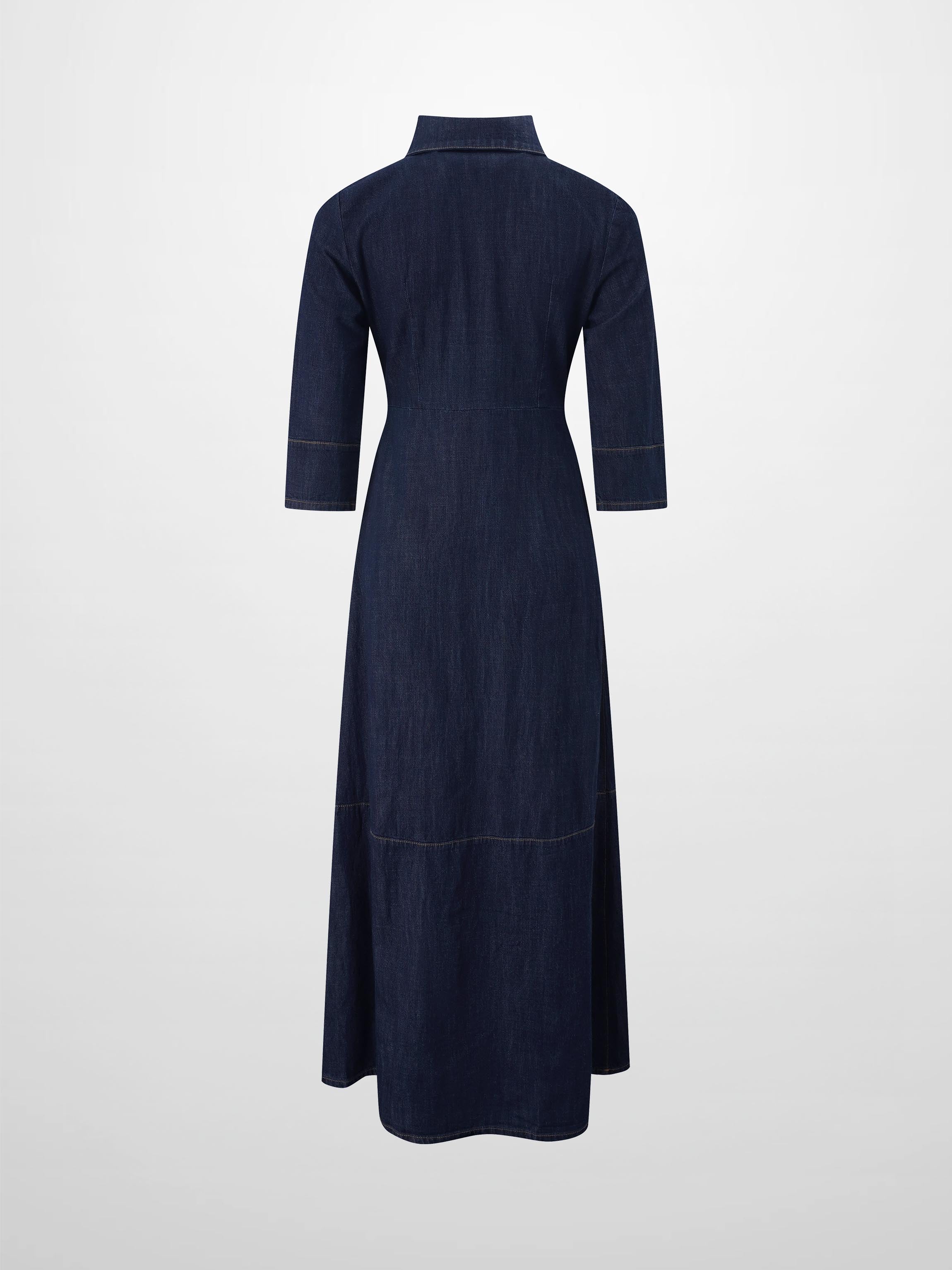 Waisted Lightweight Denim Dress-Dark Blue