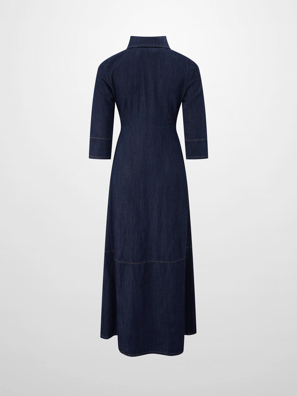 Waisted Lightweight Denim Dress-Dark Blue