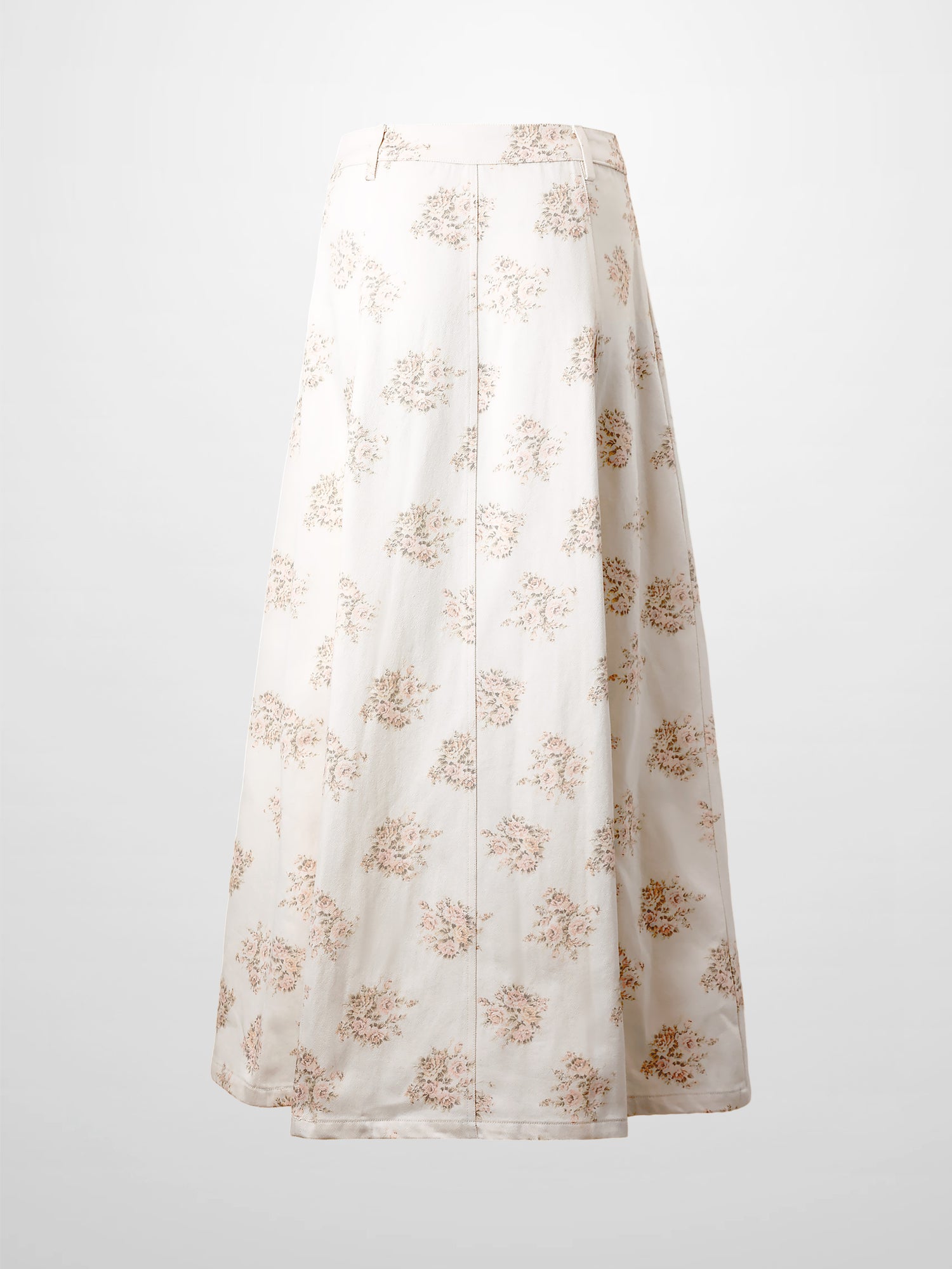 Floral Print Seamed Denim Skirt-White and Pink Floral