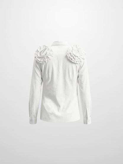 Flower Detail Cotton Blouse-White