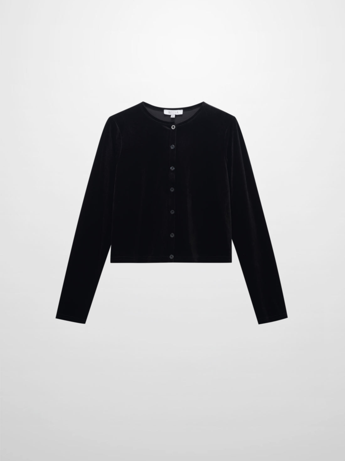 Velour Button Down Crew Cardigan-Black