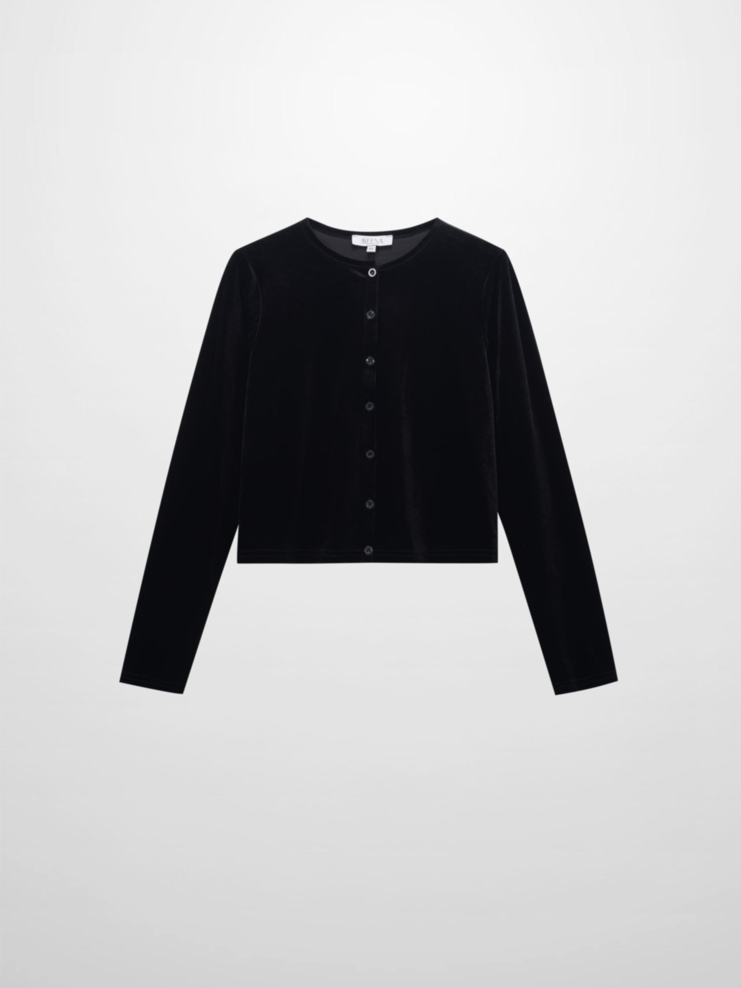 Velour Button Down Crew Cardigan-Black