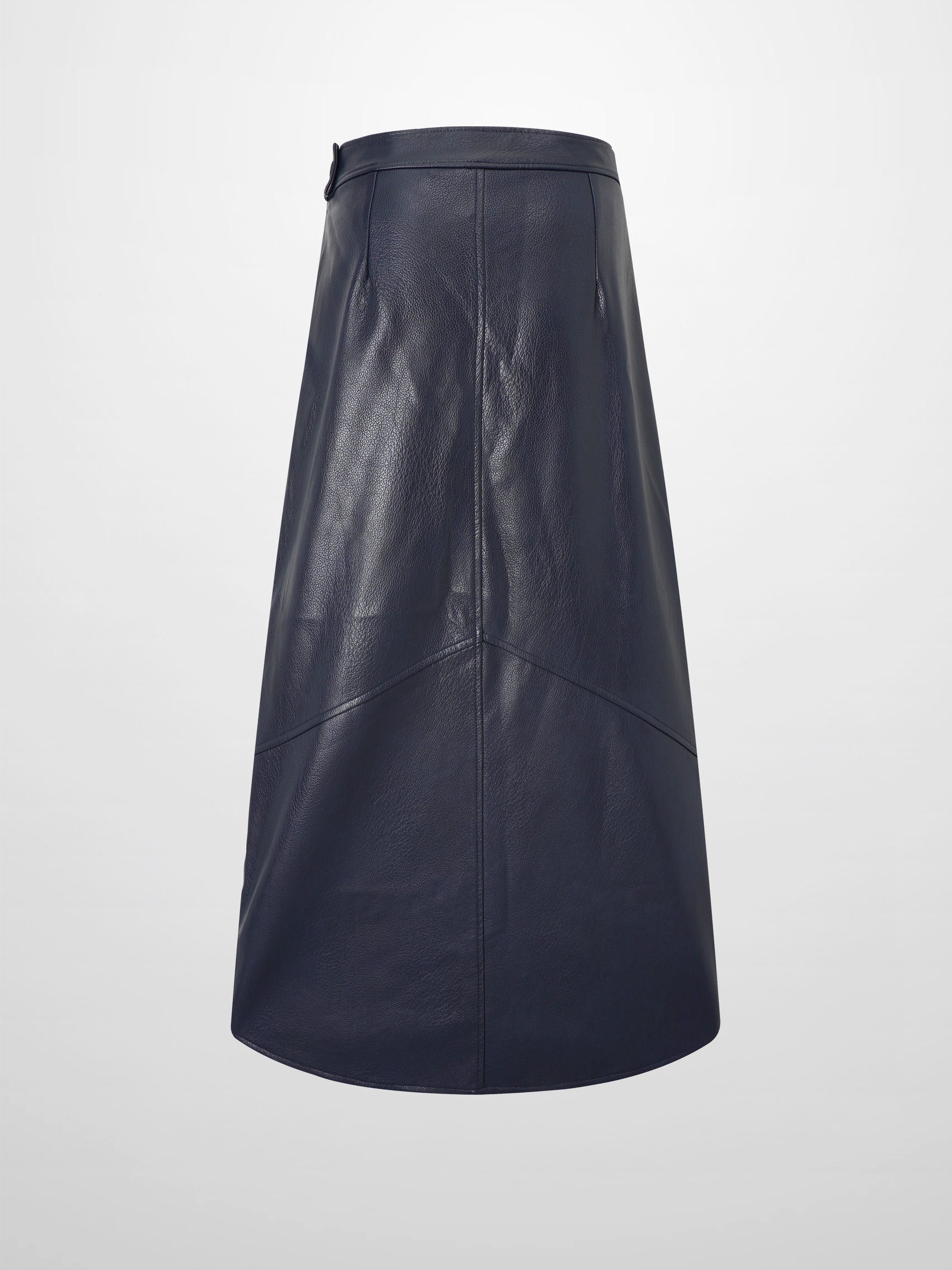 Textured Faux Leather Seam Skirt - Navy
