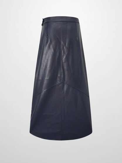 Textured Faux Leather Seam Skirt - Navy