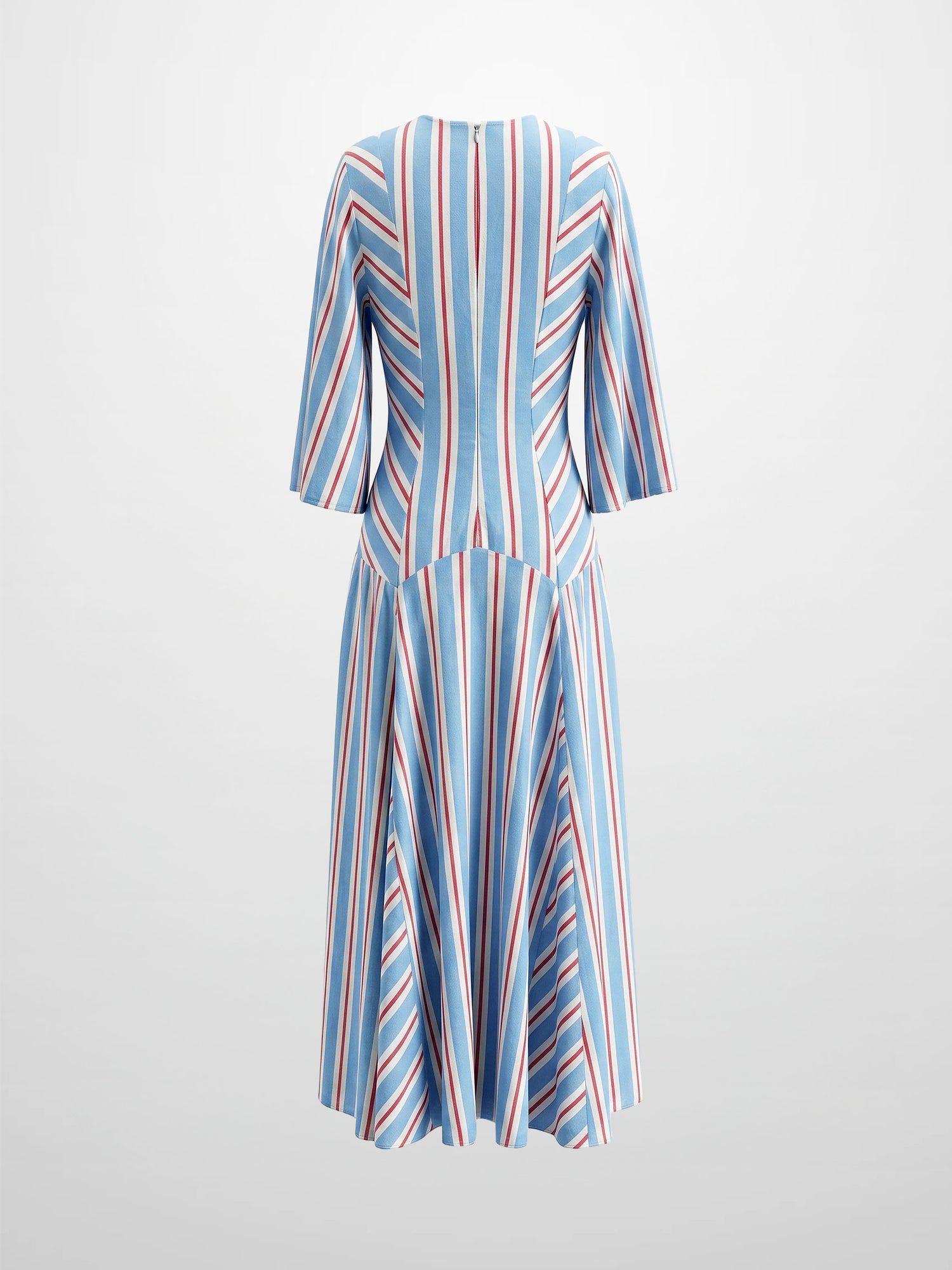 Striped Flare Sleeve Dress-Light Blue/White