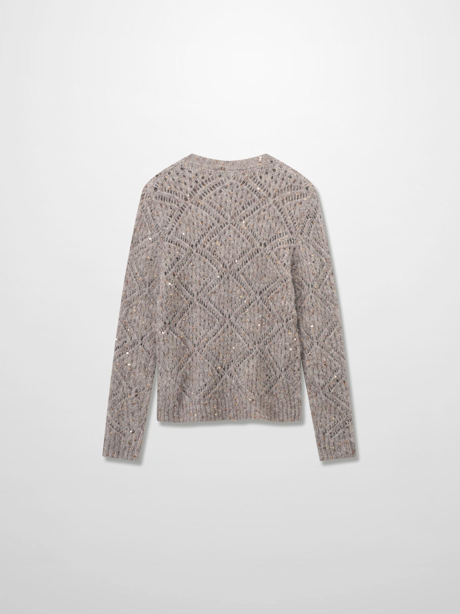 Open Crochet Knit Sequin Sweater-Tan