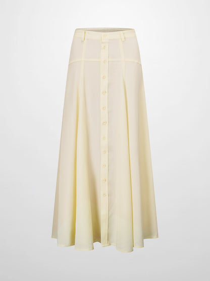 Tencel Yoke Button Down Skirt-Butter Yellow