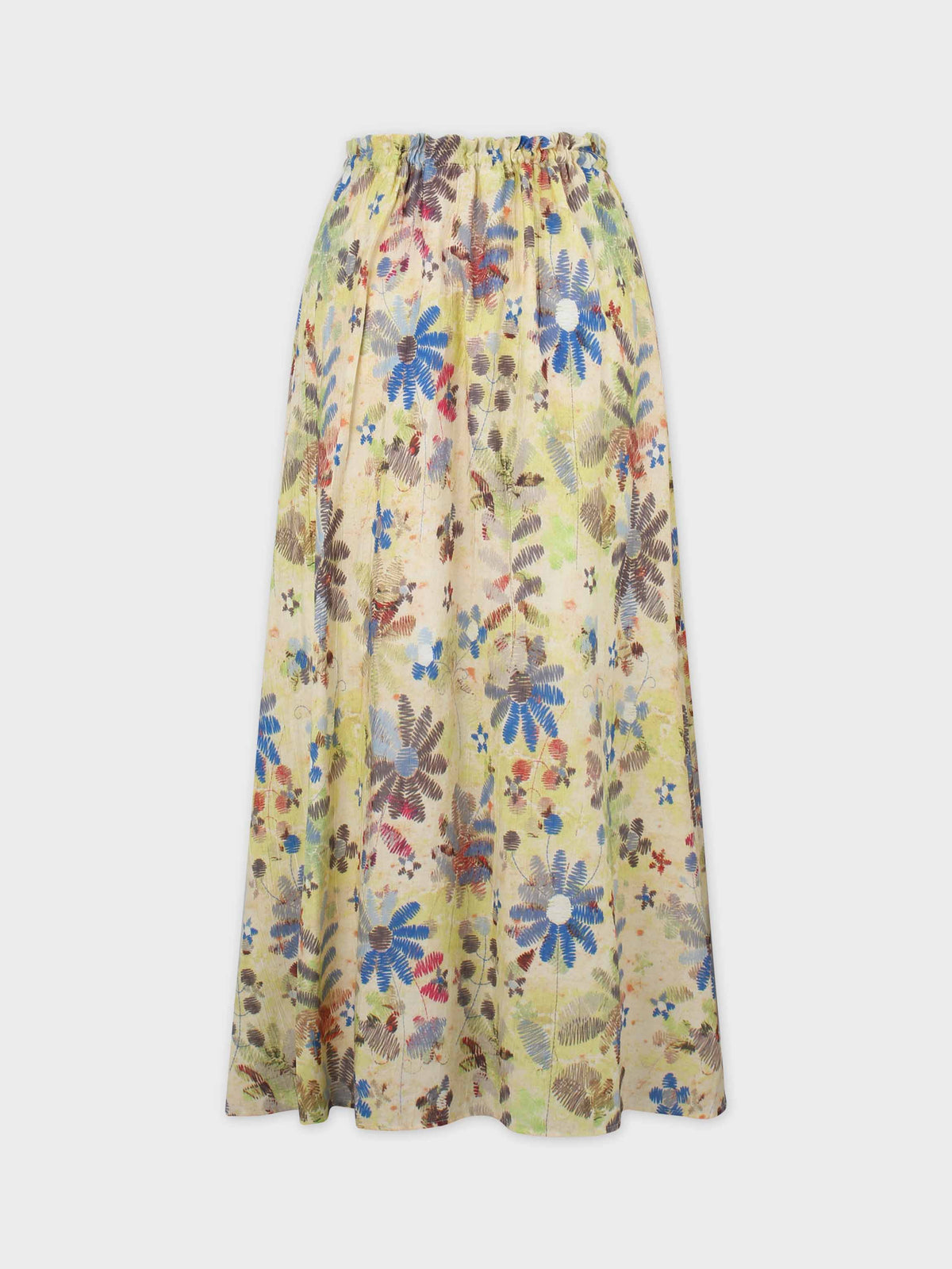 Elastic Waist Printed Skirt-Textured Floral