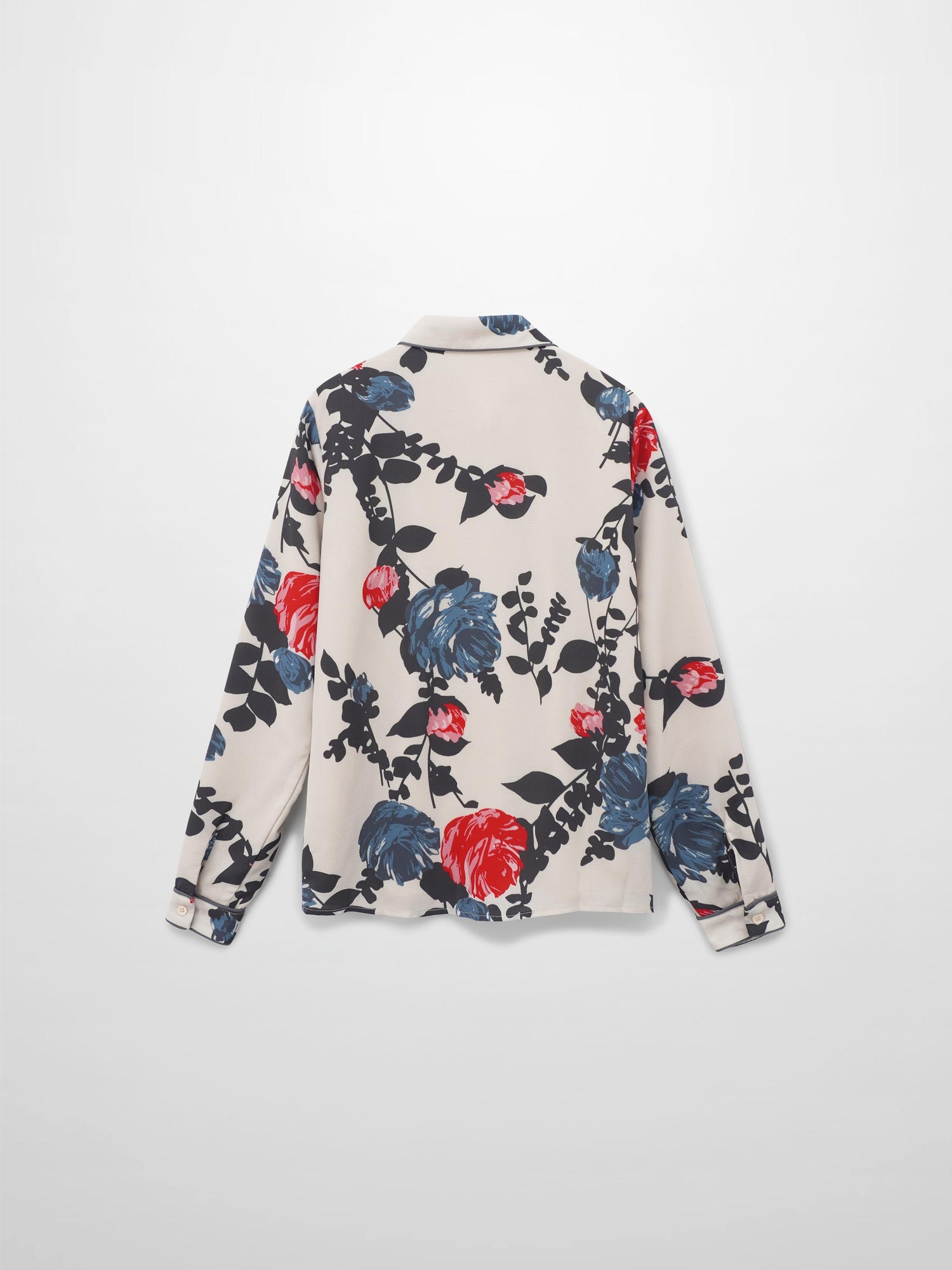 Piped Button Down Blouse-Floral
