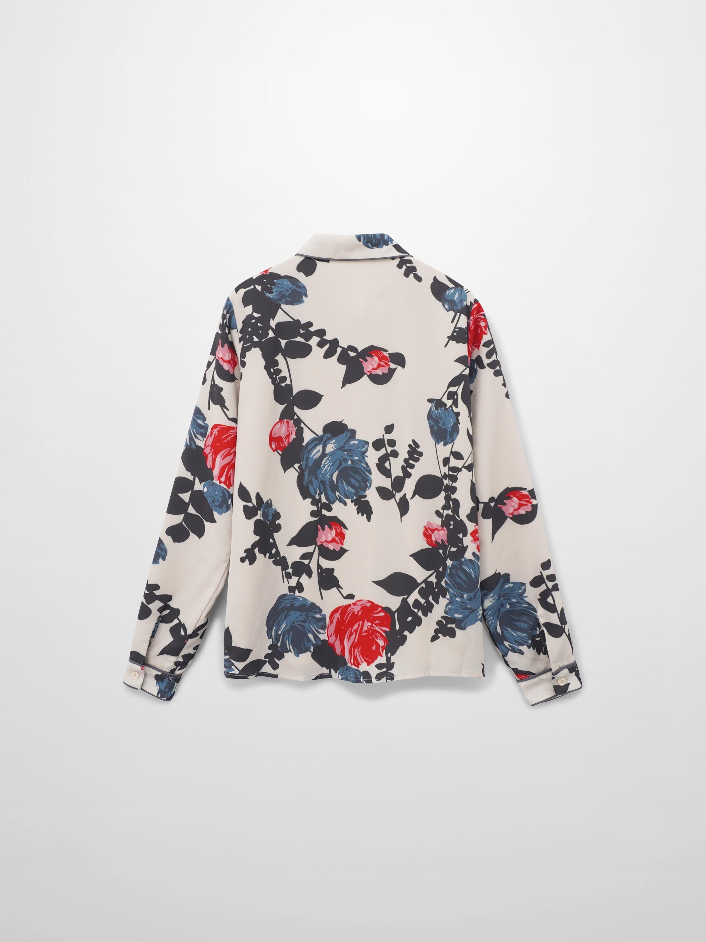 Piped Button Down Blouse-Floral