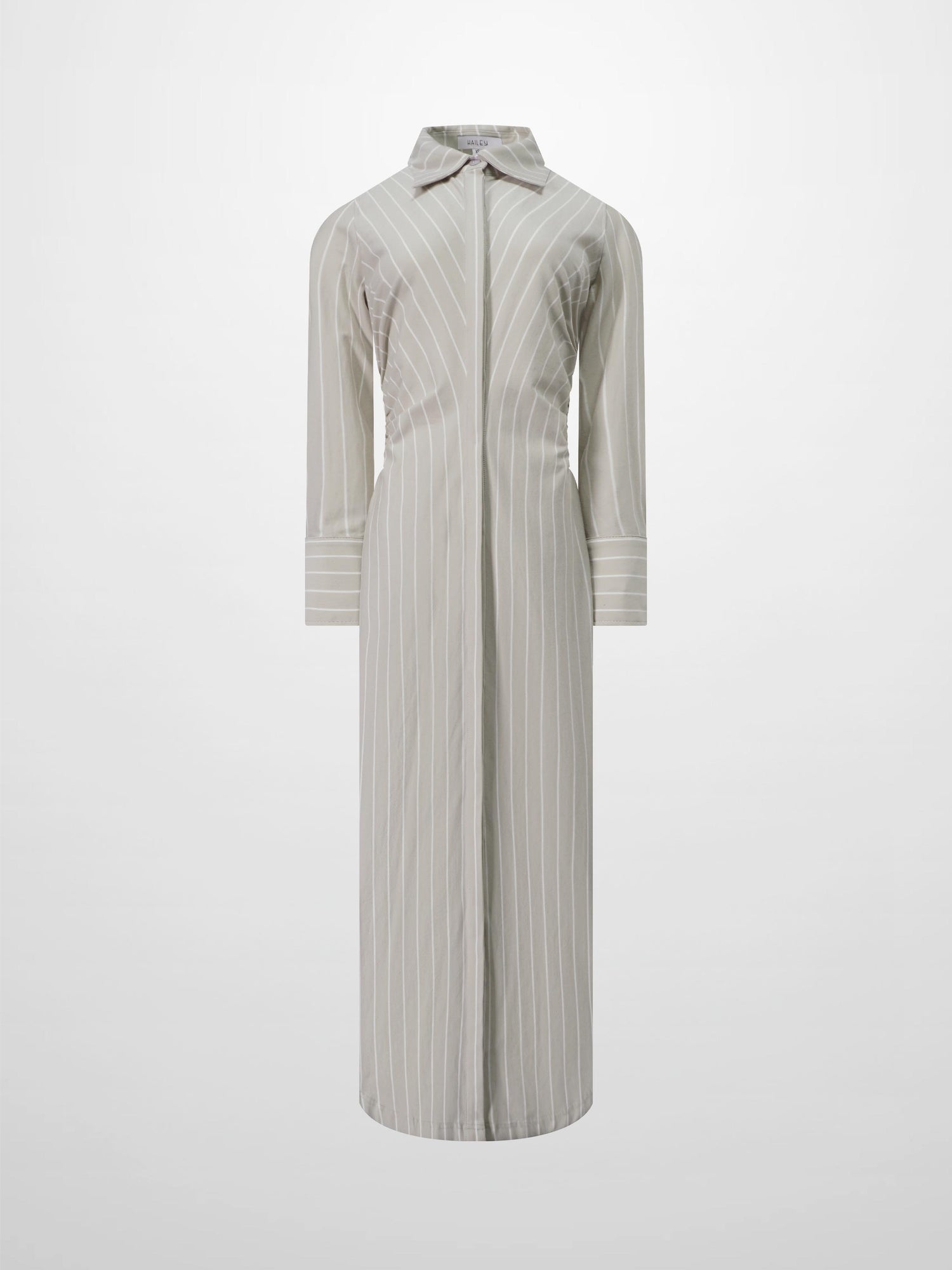 Side Shirred T-shirt Dress-Tan/White