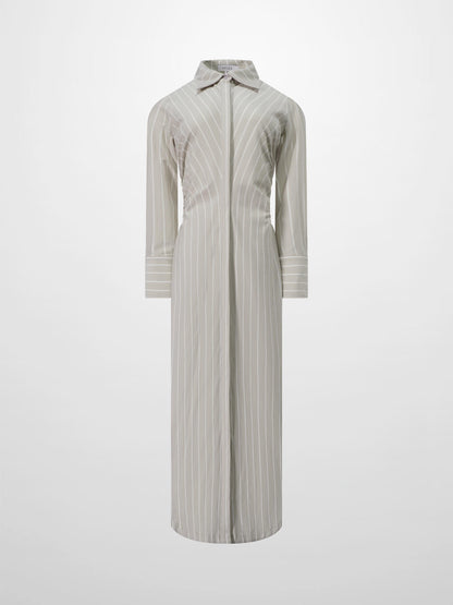 Side Shirred T-shirt Dress-Tan/White