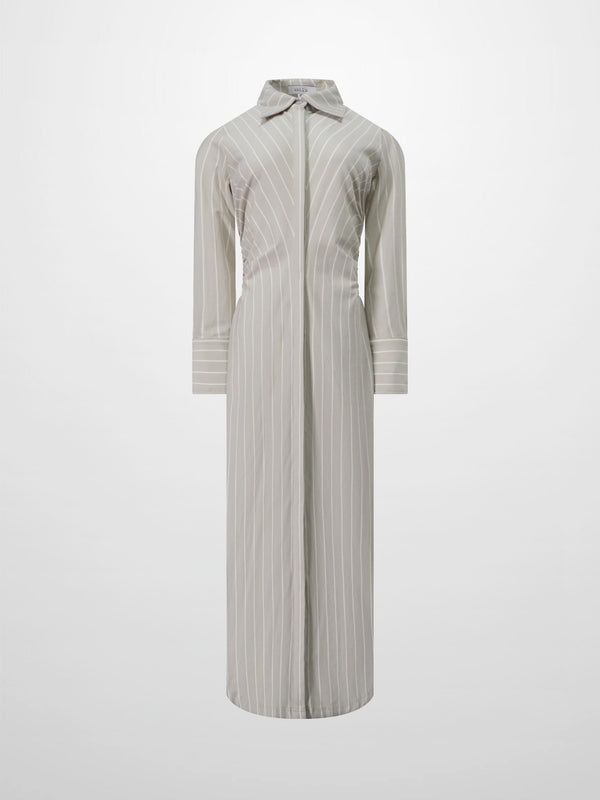 Side Shirred T-shirt Dress-Tan/White