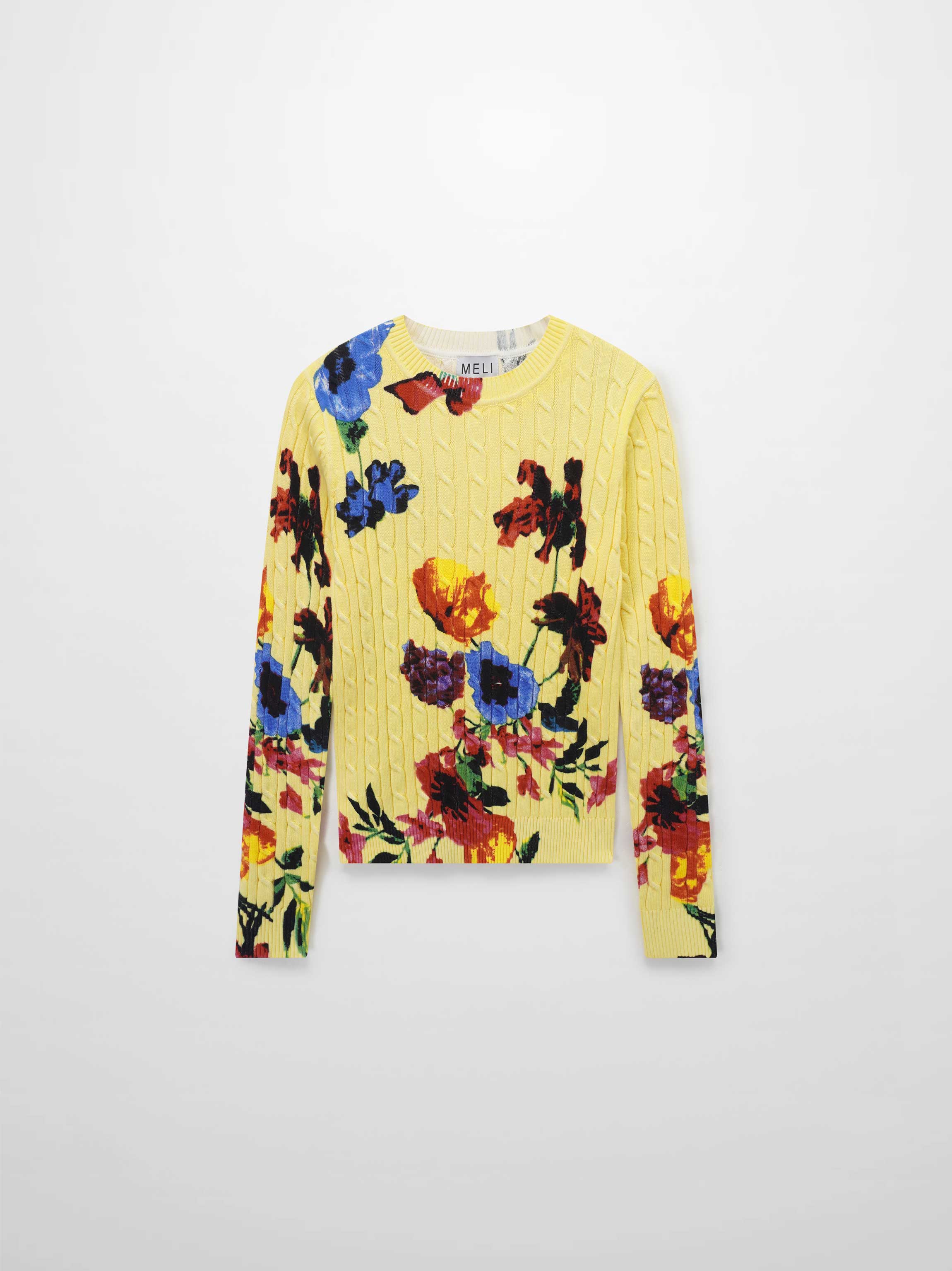 Printed Cable Sweater-Vibrant Floral