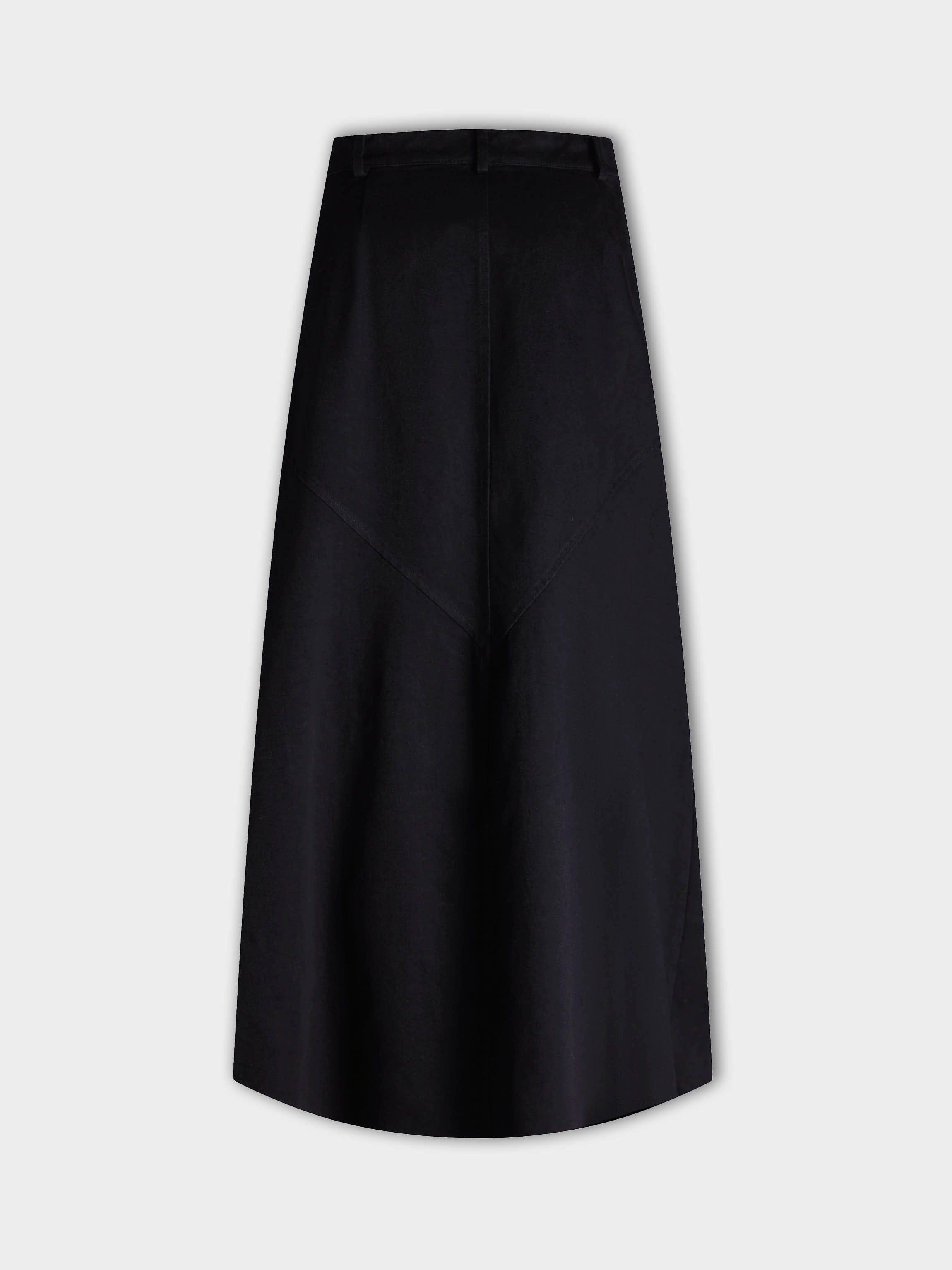 Deep V Denim Skirt-Black