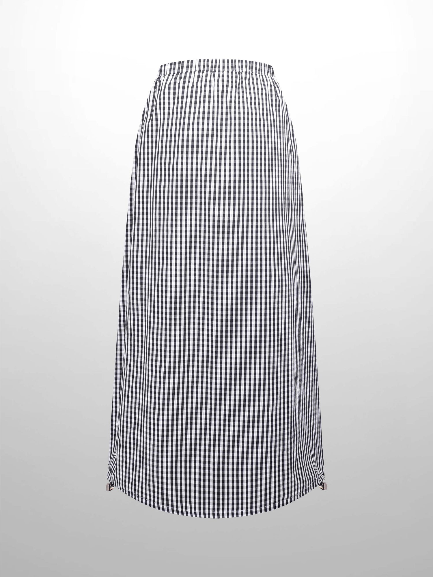 Side Pull Elastic Skirt-Black/White Gingham