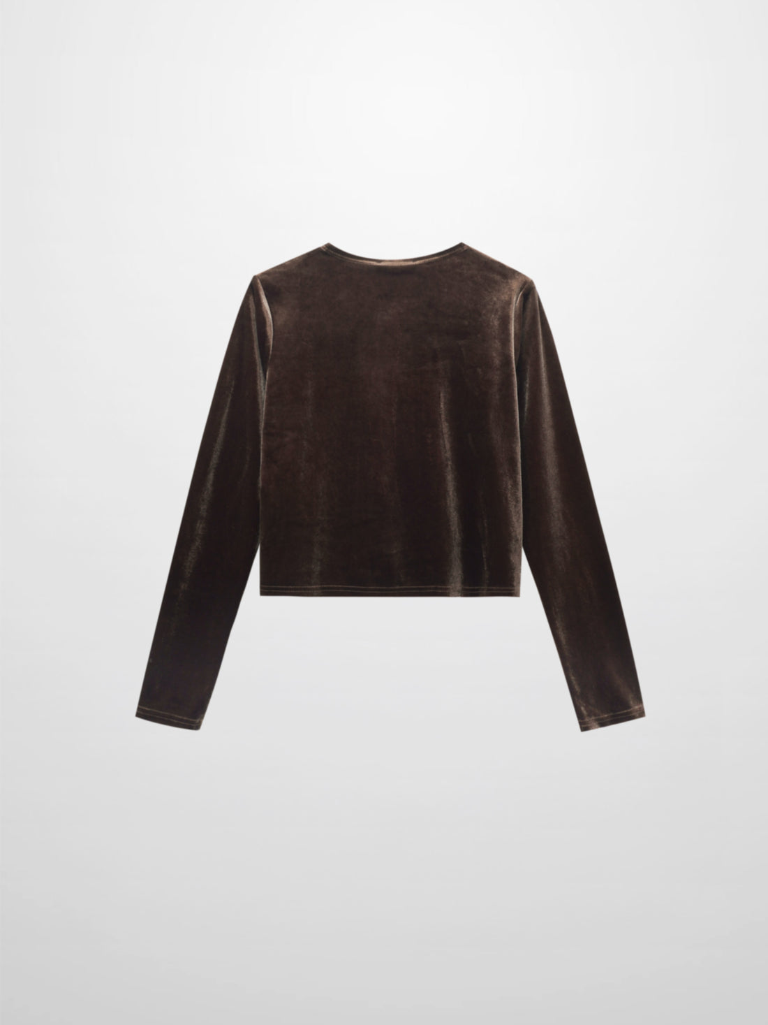 Velour Button Down Crew Cardigan-Brown