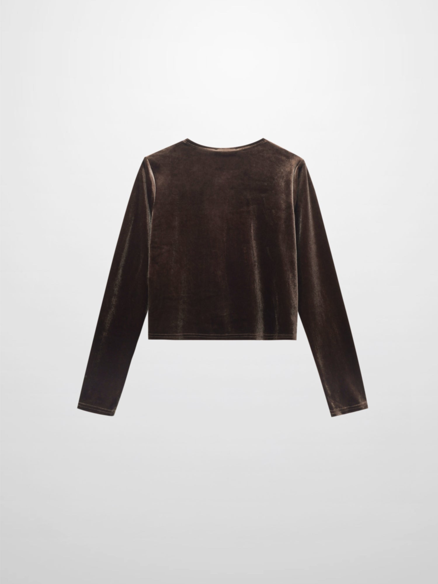 Velour Button Down Crew Cardigan-Brown